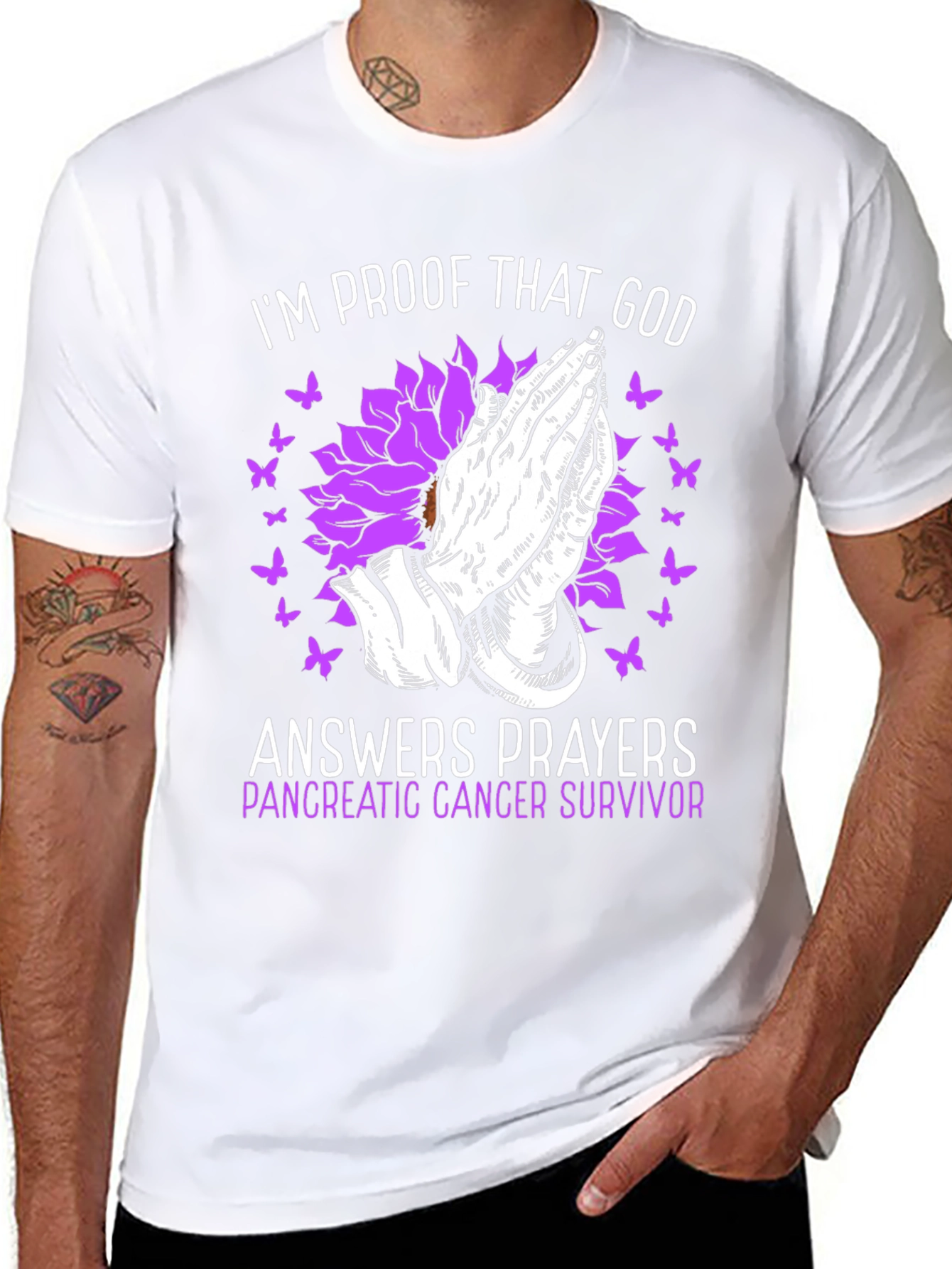 Pancreatic Cancer Survivor T-Shirt Praying Hands Graphic Tee