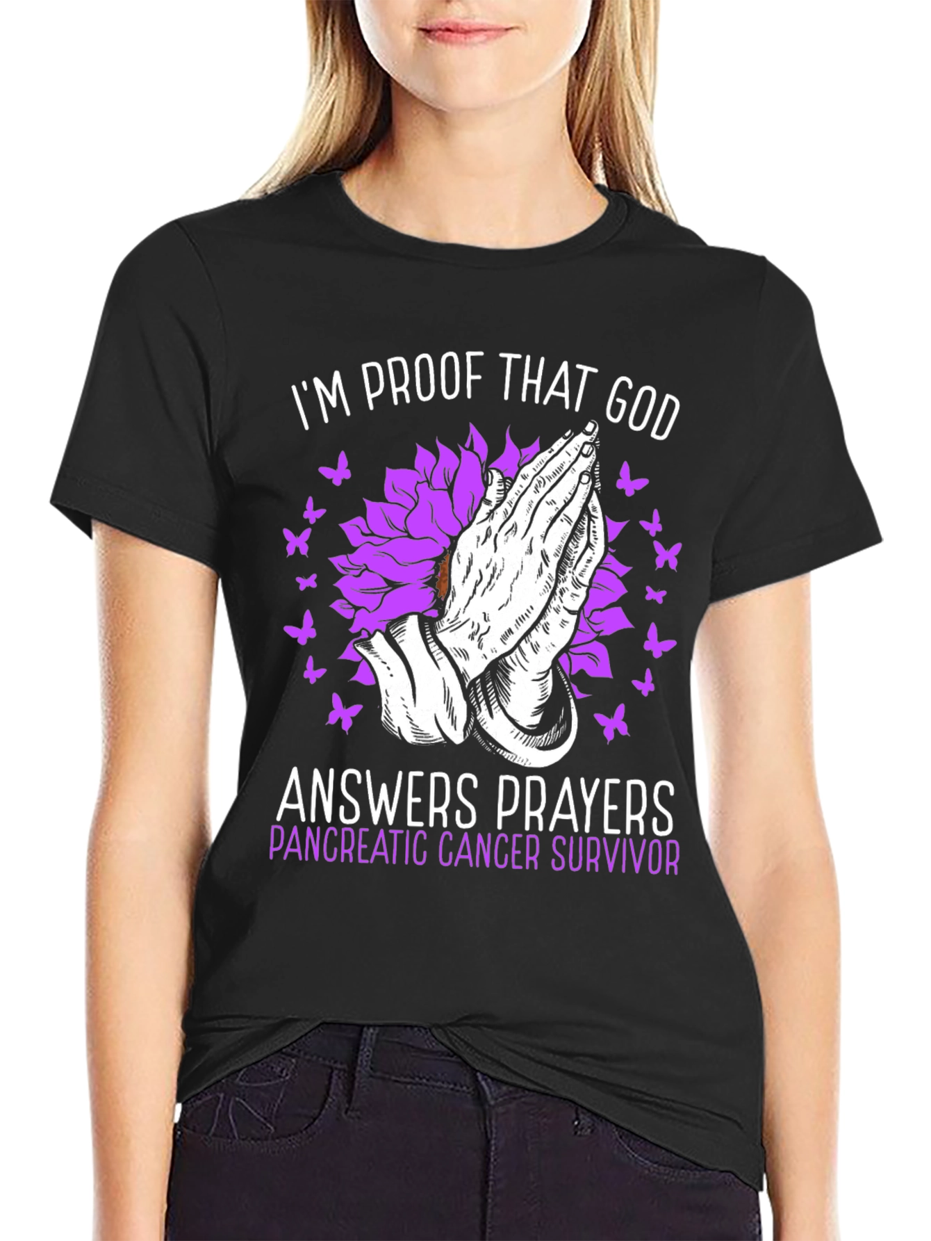 Pancreatic Cancer Survivor T-Shirt Praying Hands Graphic Tee