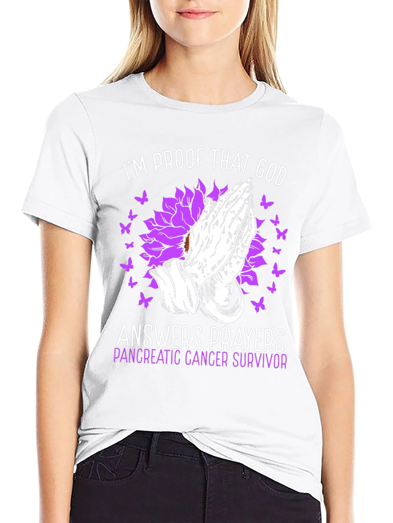 Pancreatic Cancer Survivor T-Shirt Praying Hands Graphic Tee