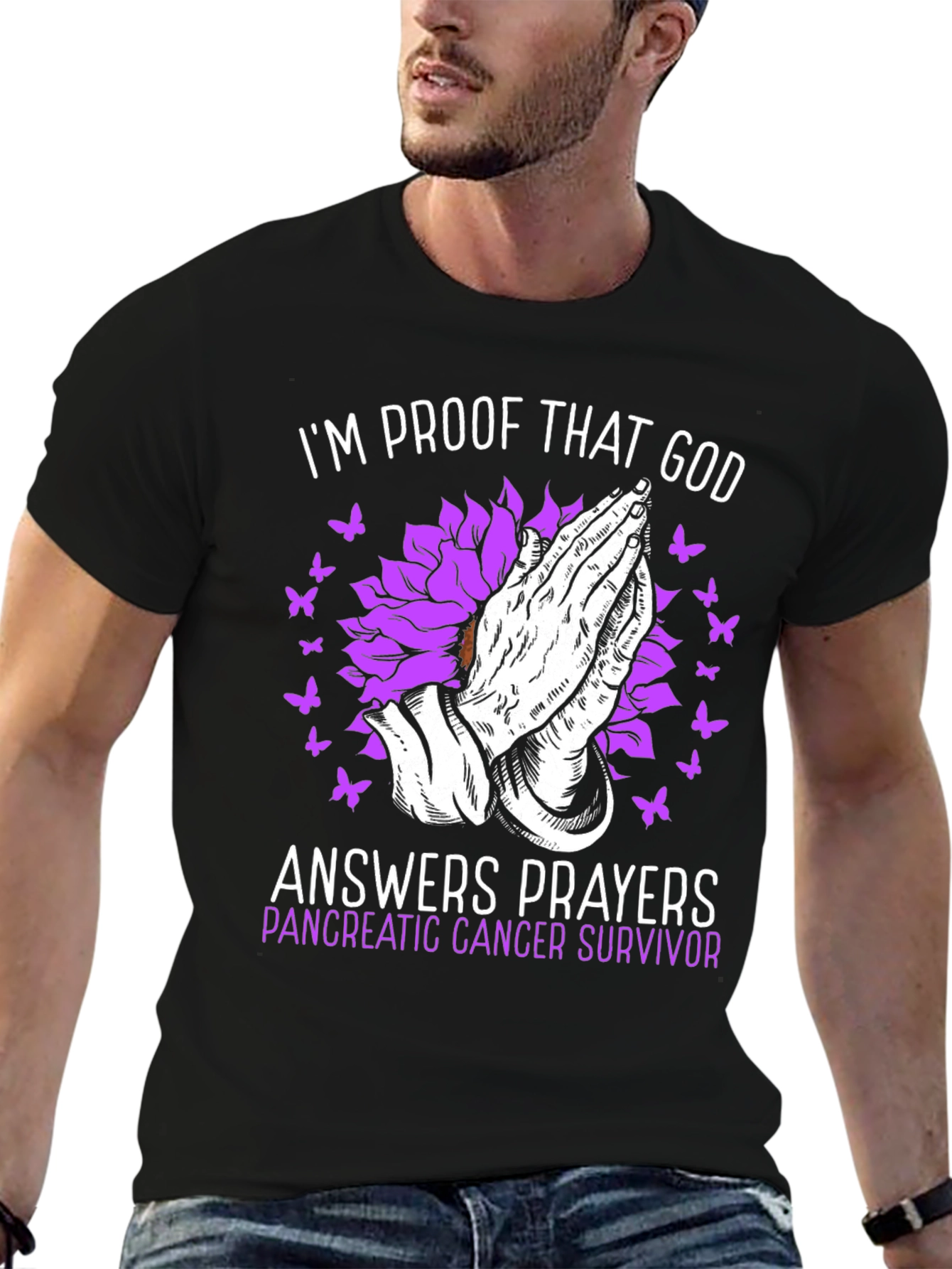 Pancreatic Cancer Survivor T-Shirt Praying Hands Graphic Tee