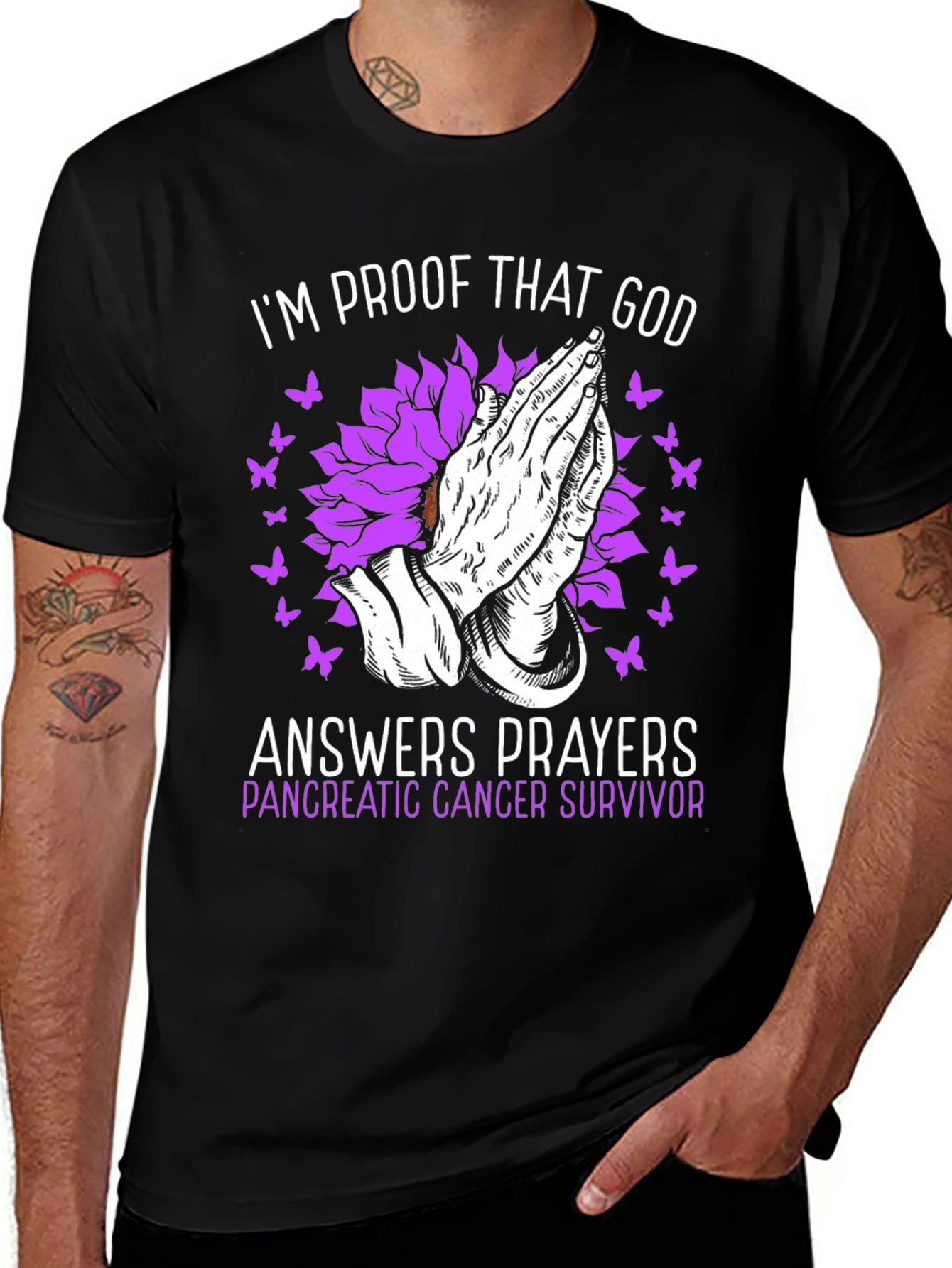 Pancreatic Cancer Survivor T-Shirt Praying Hands Graphic Tee