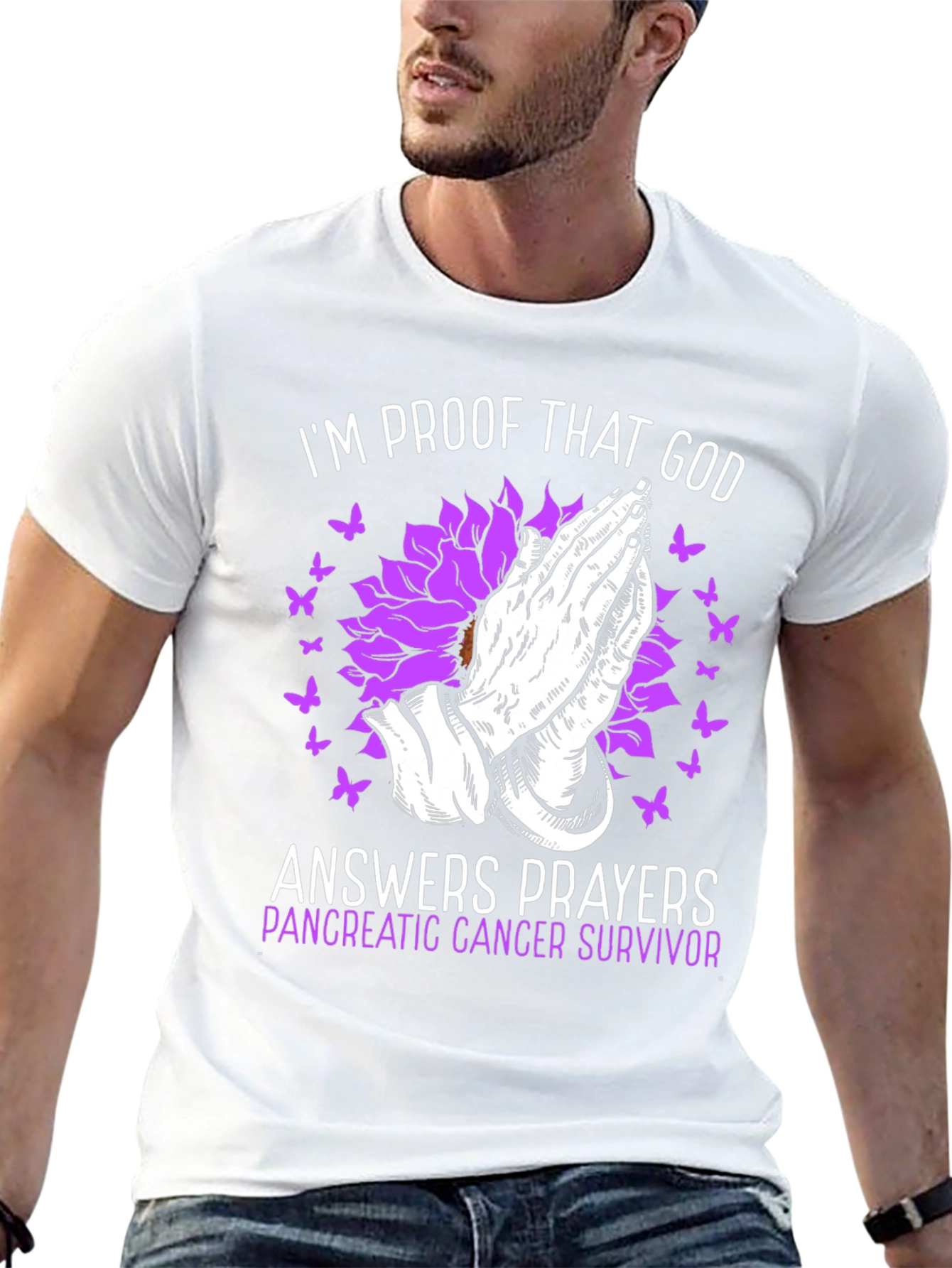 Pancreatic Cancer Survivor T-Shirt Praying Hands Graphic Tee