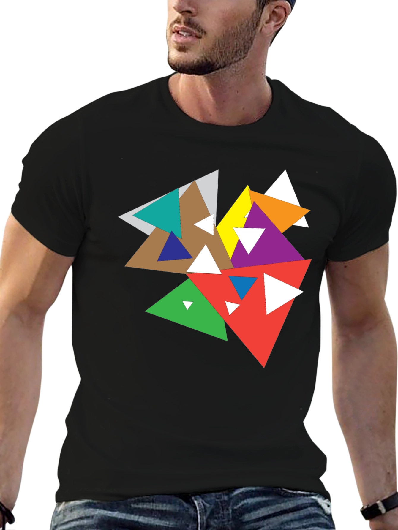 Abstract Geometric Triangle Graphic Black T-Shirt