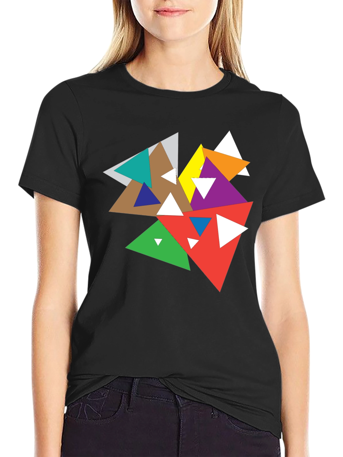 Abstract Geometric Triangle Graphic Black T-Shirt