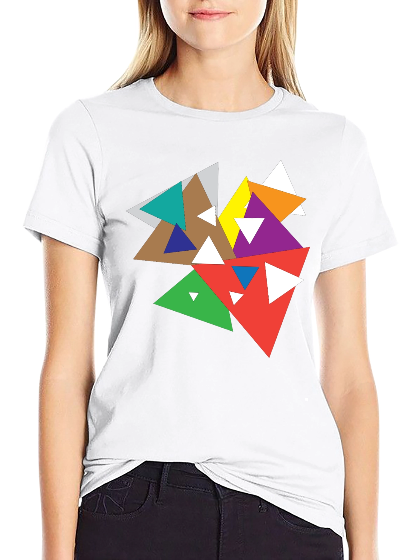 Abstract Geometric Triangle Graphic Black T-Shirt