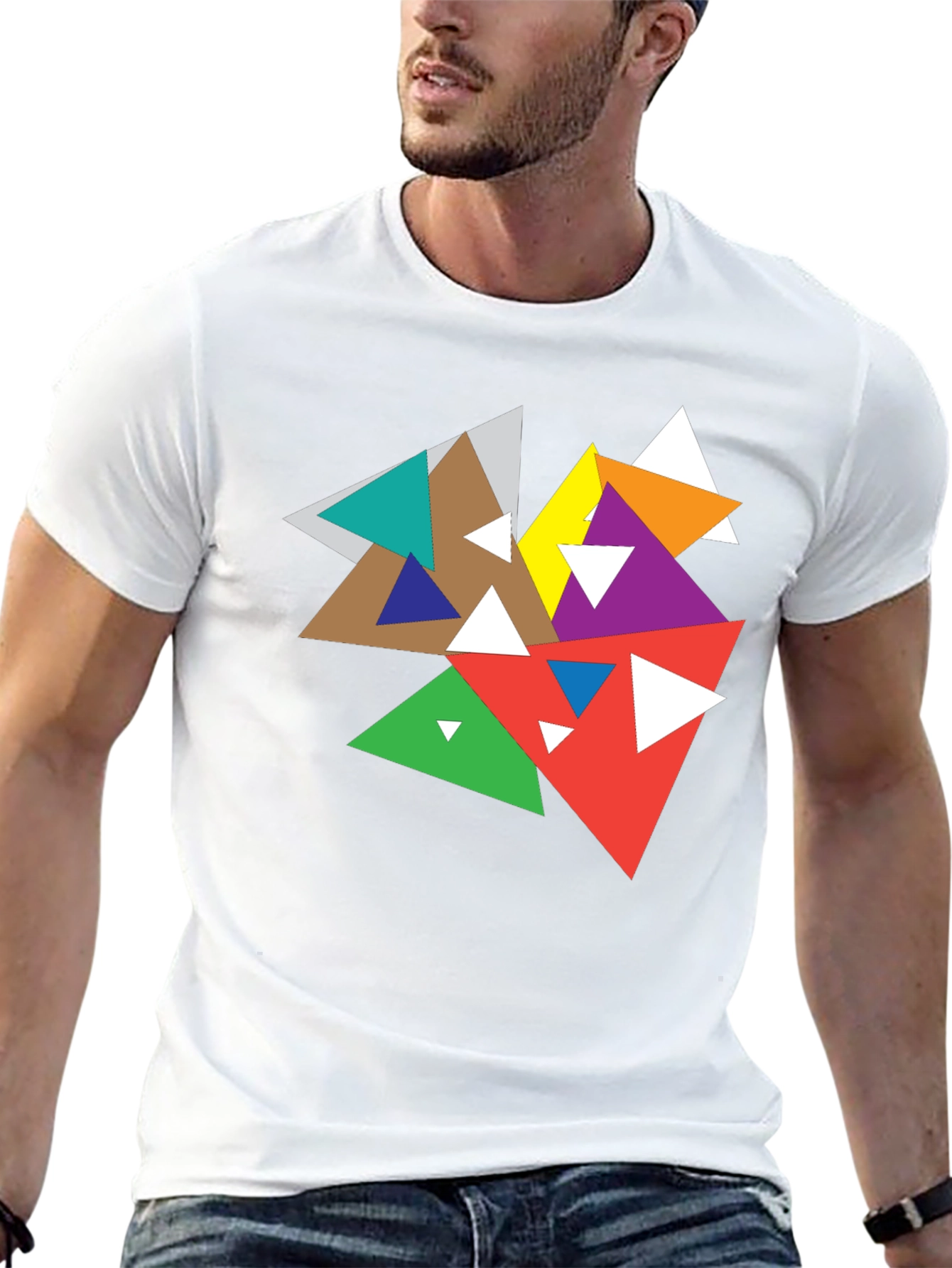 Abstract Geometric Triangle Graphic Black T-Shirt