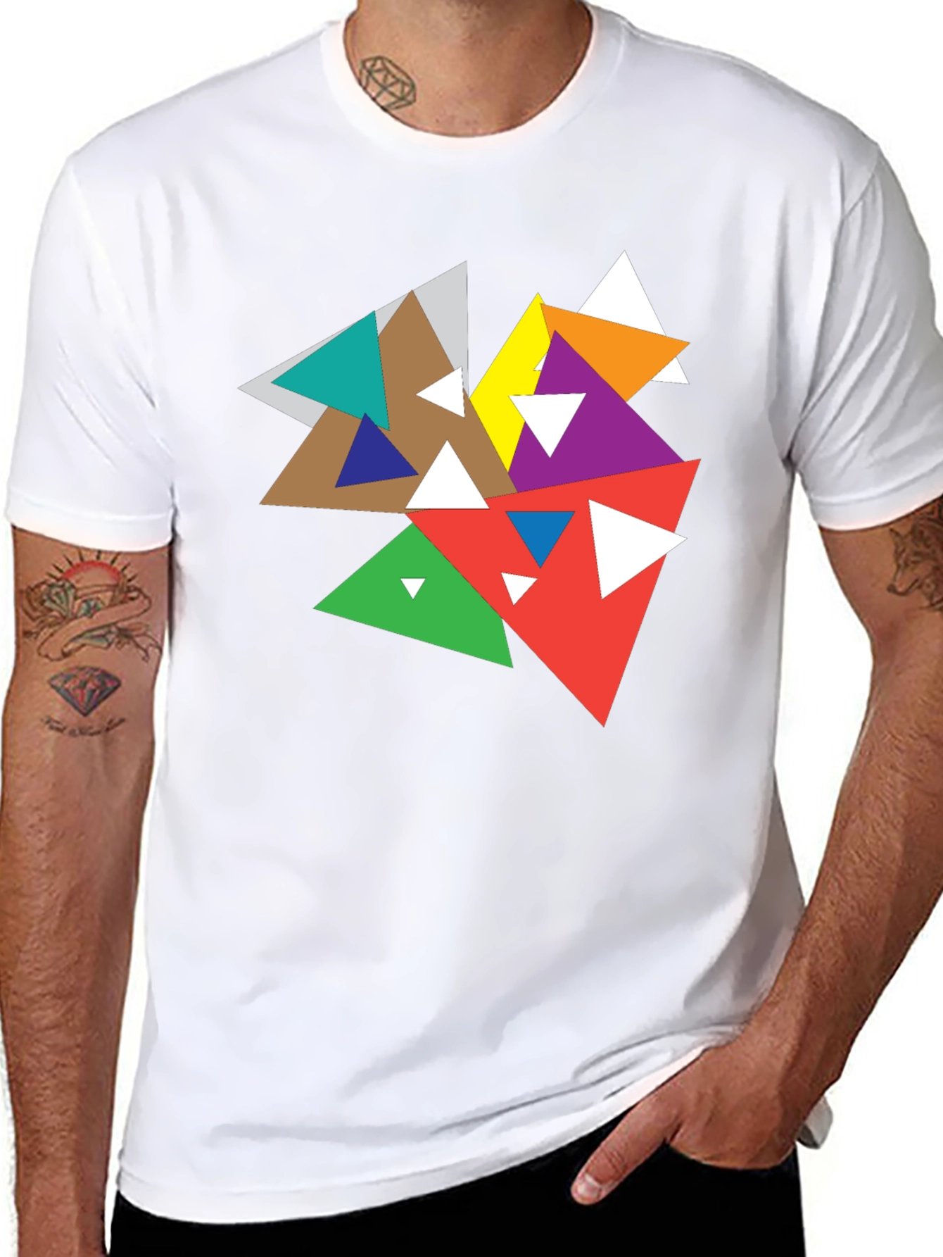 Abstract Geometric Triangle Graphic Black T-Shirt