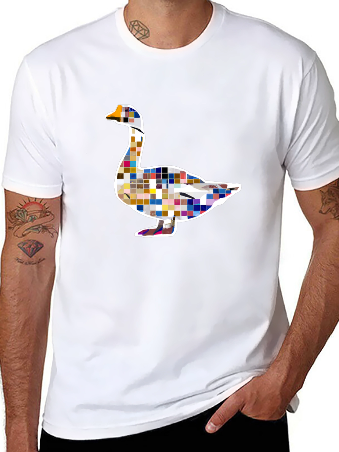 Pixelated Goose Graphic Tee - Modern Art Style