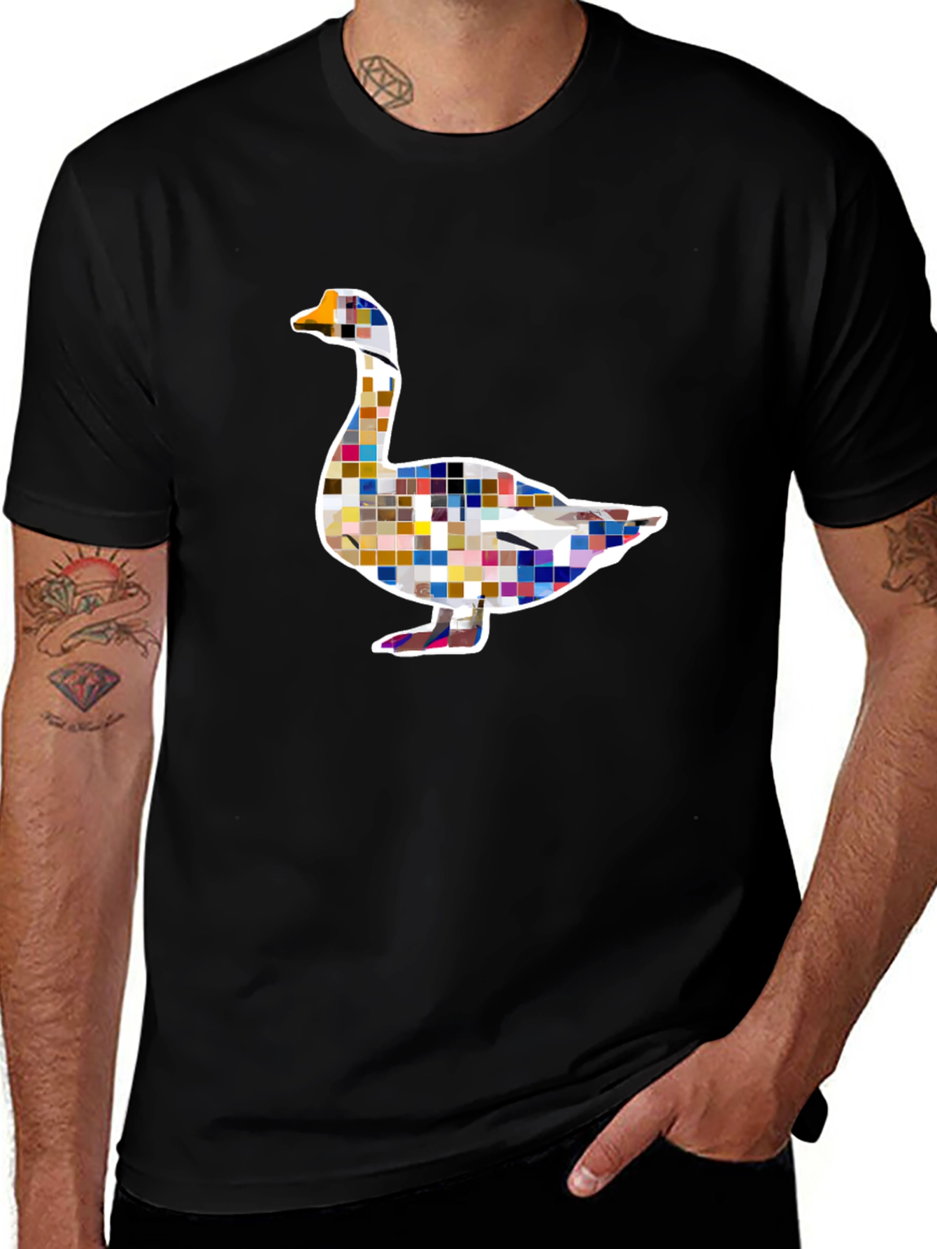 Pixelated Goose Graphic Tee - Modern Art Style