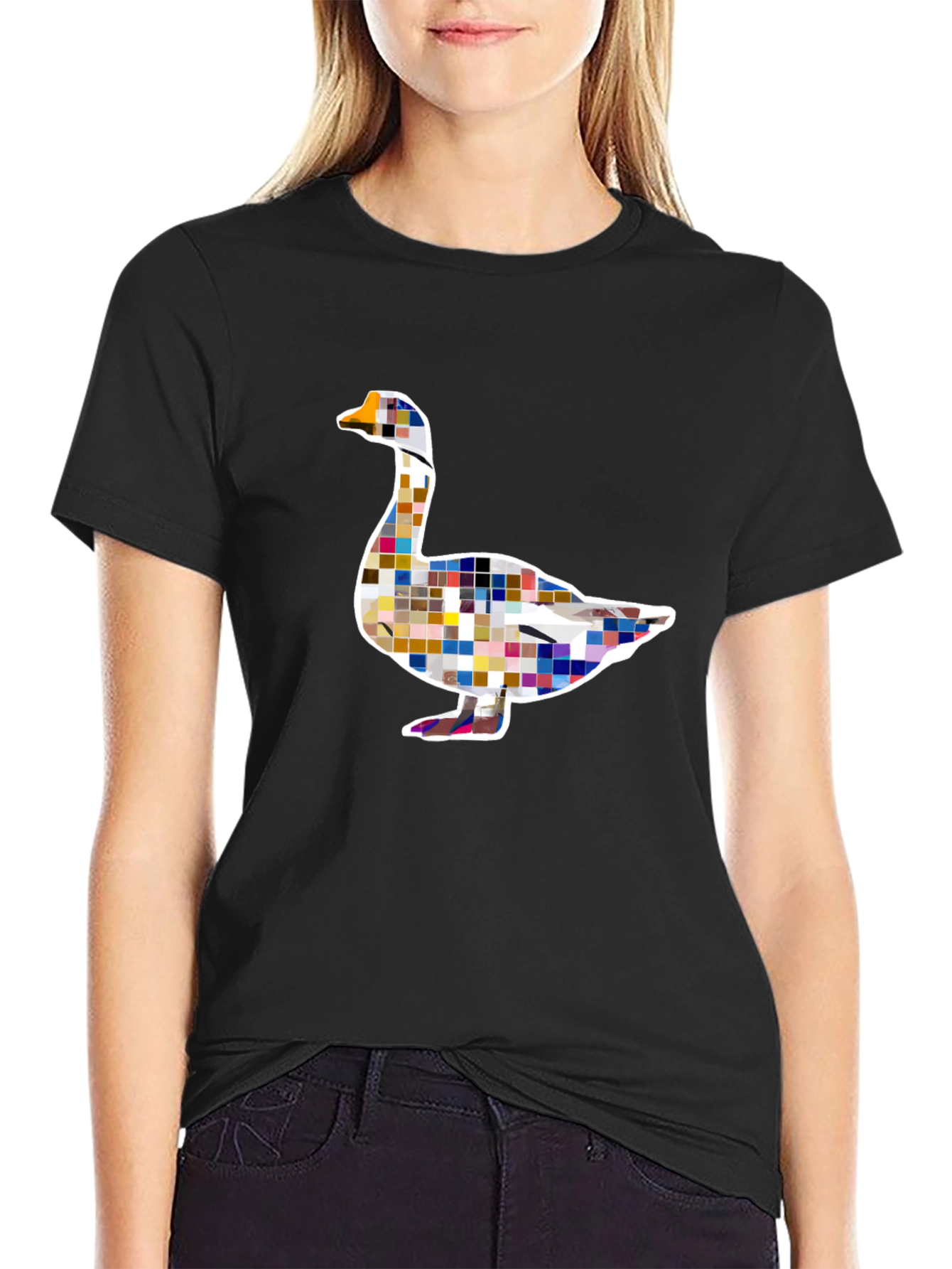 Pixelated Goose Graphic Tee - Modern Art Style