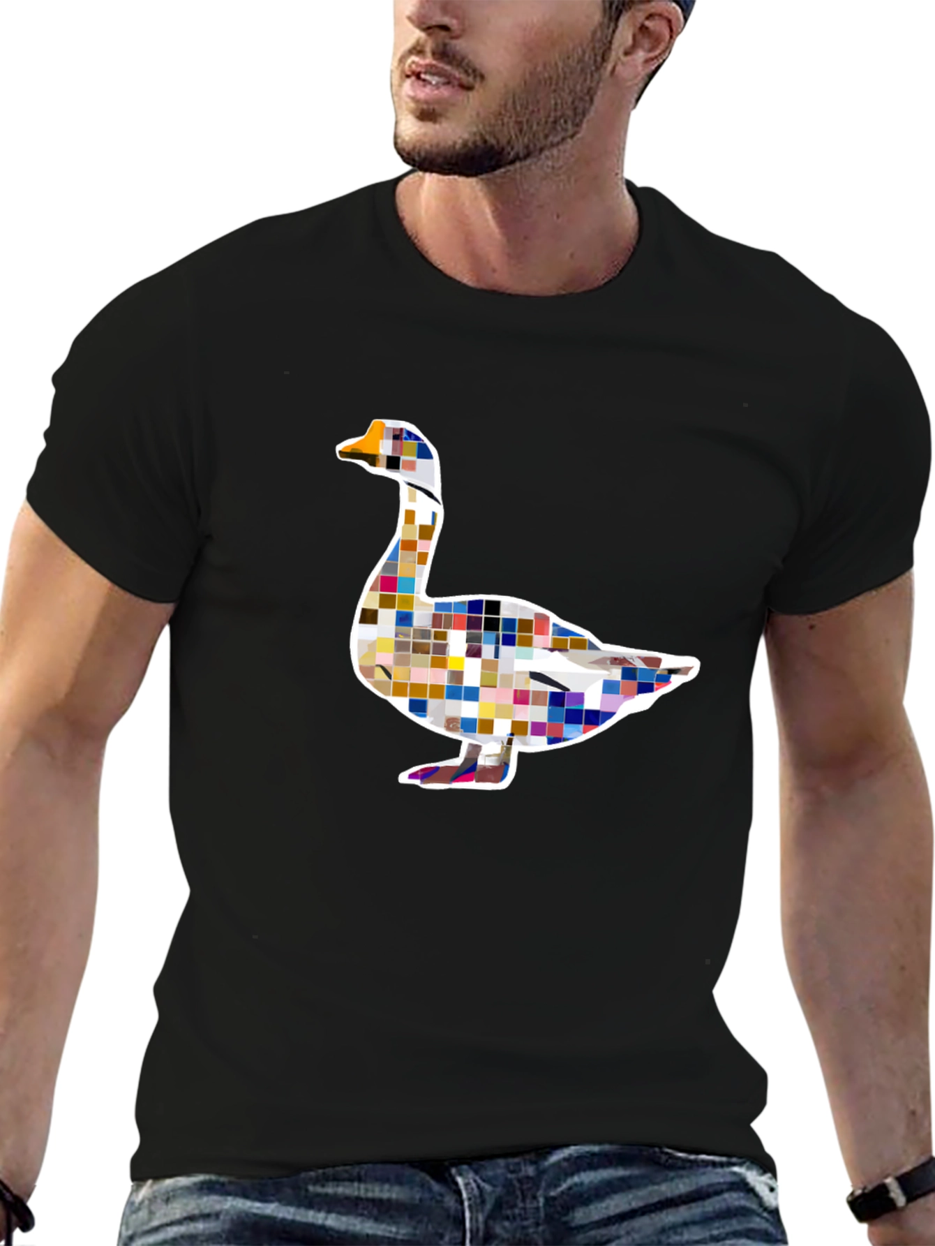 Pixelated Goose Graphic Tee - Modern Art Style