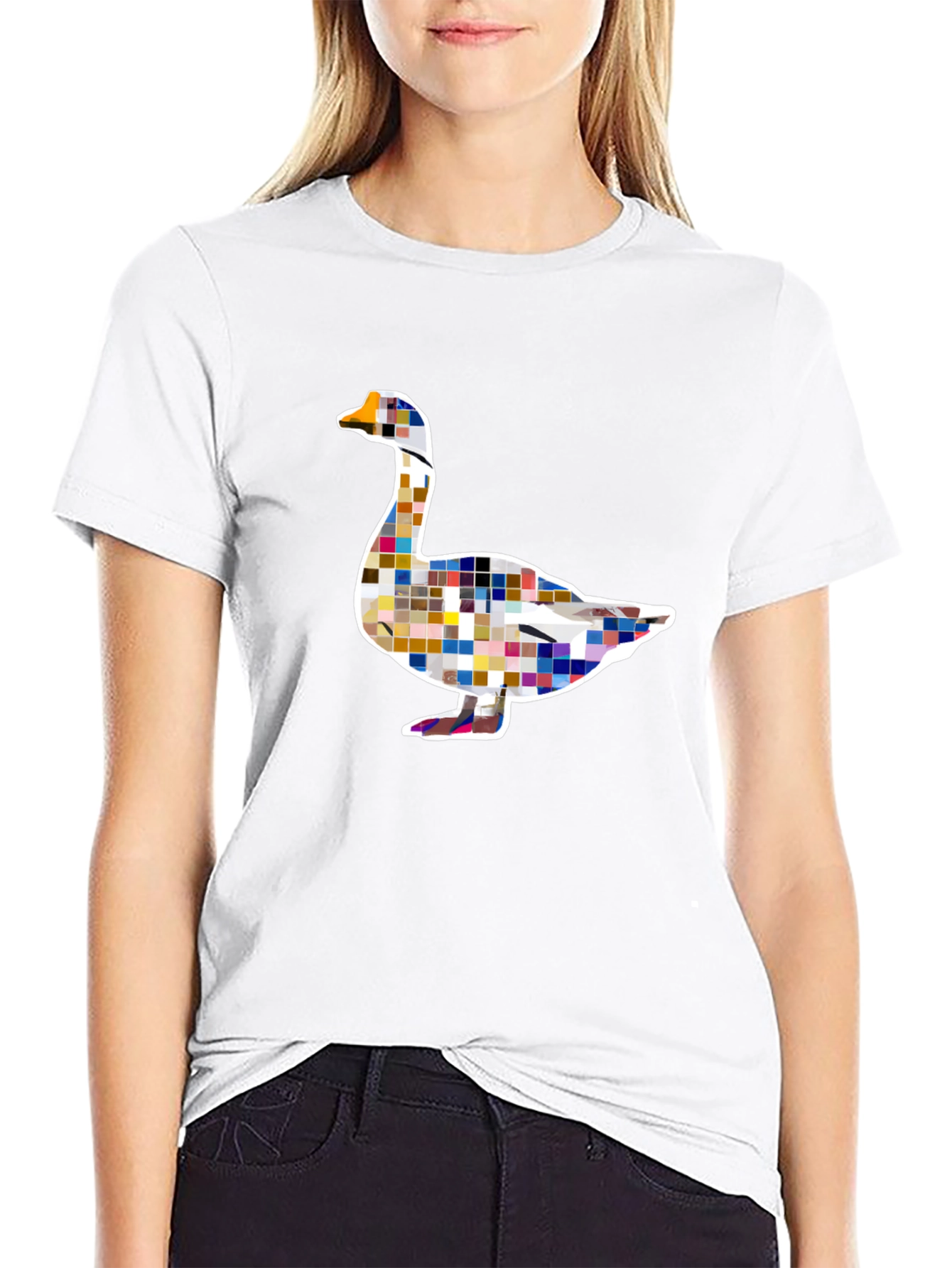 Pixelated Goose Graphic Tee - Modern Art Style