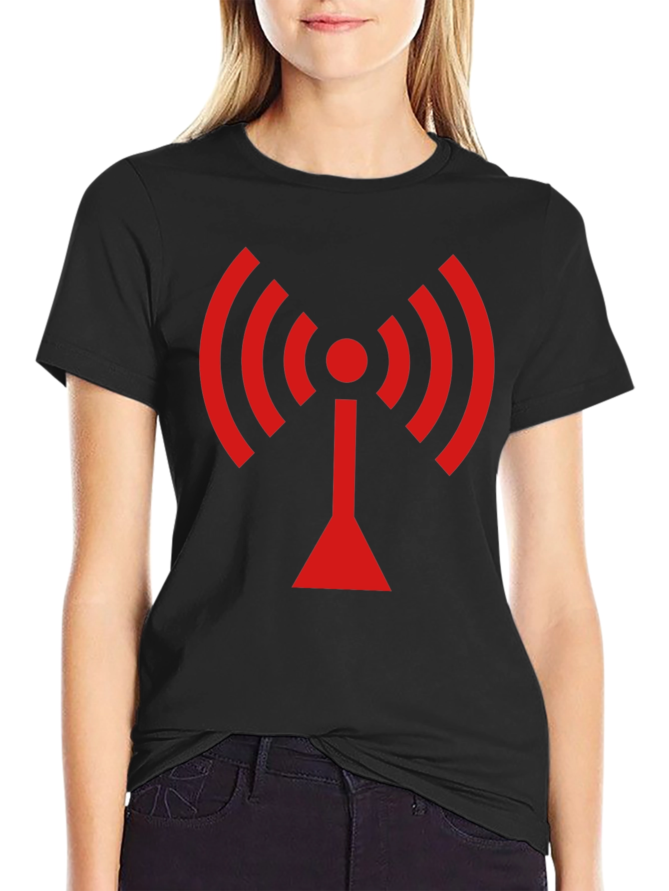 Black T-Shirt with Red WiFi Signal Design