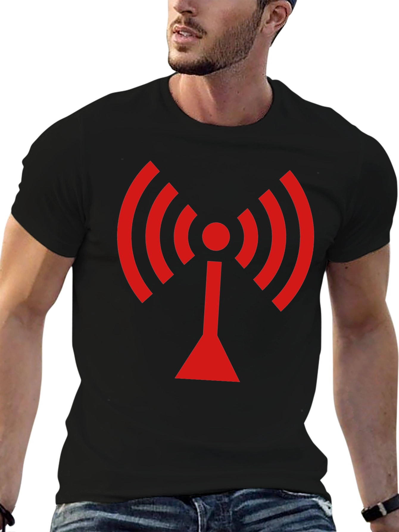 Black T-Shirt with Red WiFi Signal Design