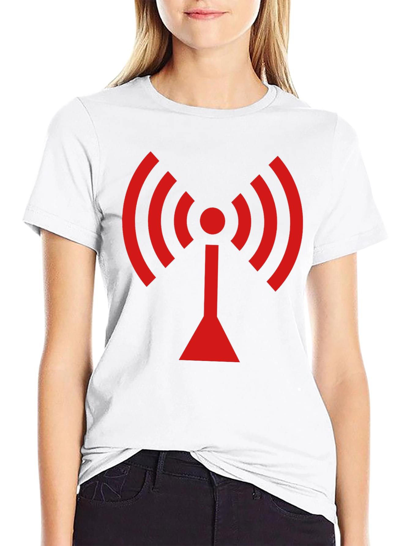Black T-Shirt with Red WiFi Signal Design