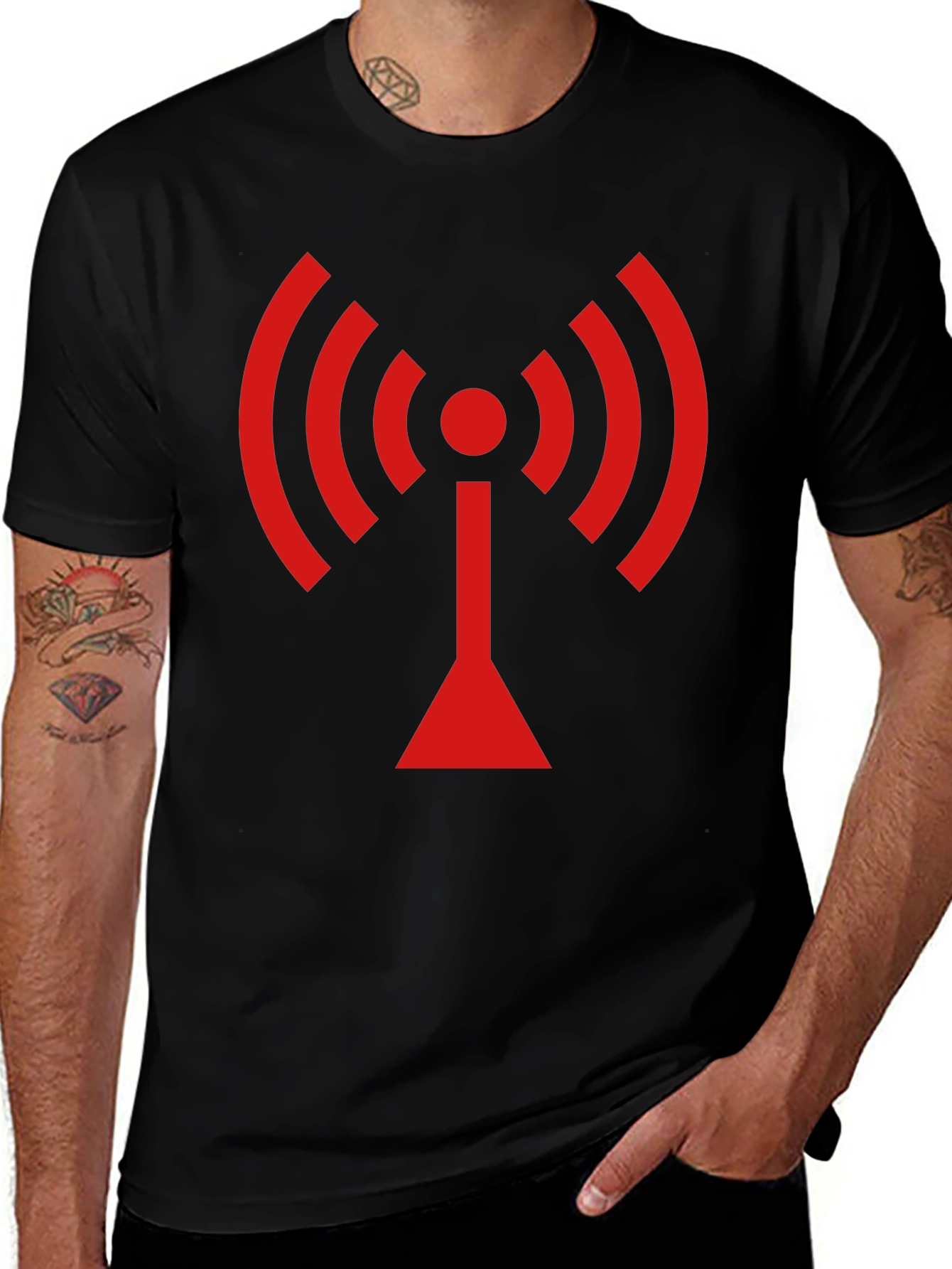 Black T-Shirt with Red WiFi Signal Design