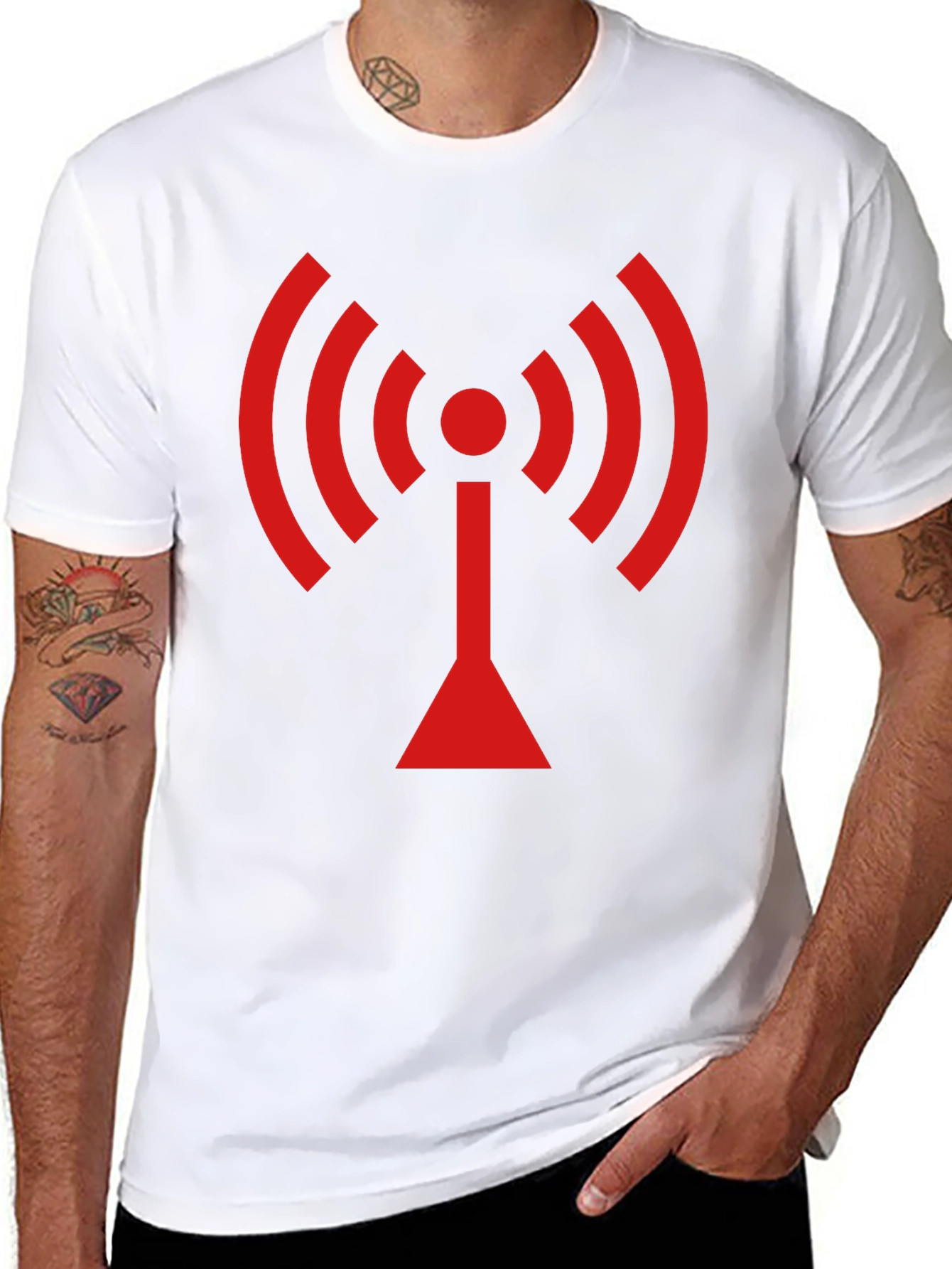 Black T-Shirt with Red WiFi Signal Design