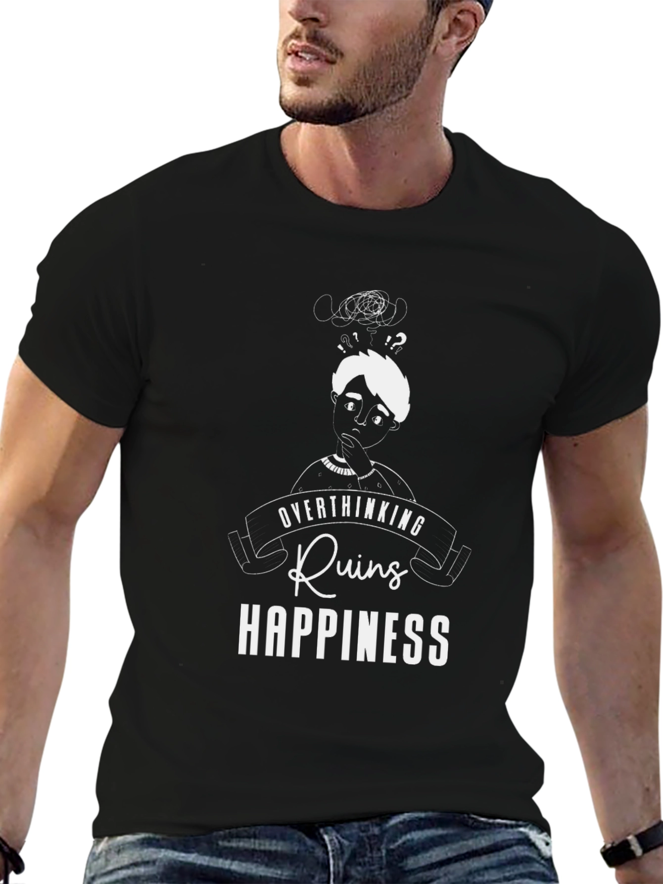Overthinking Ruins Happiness Graphic Tee - Black