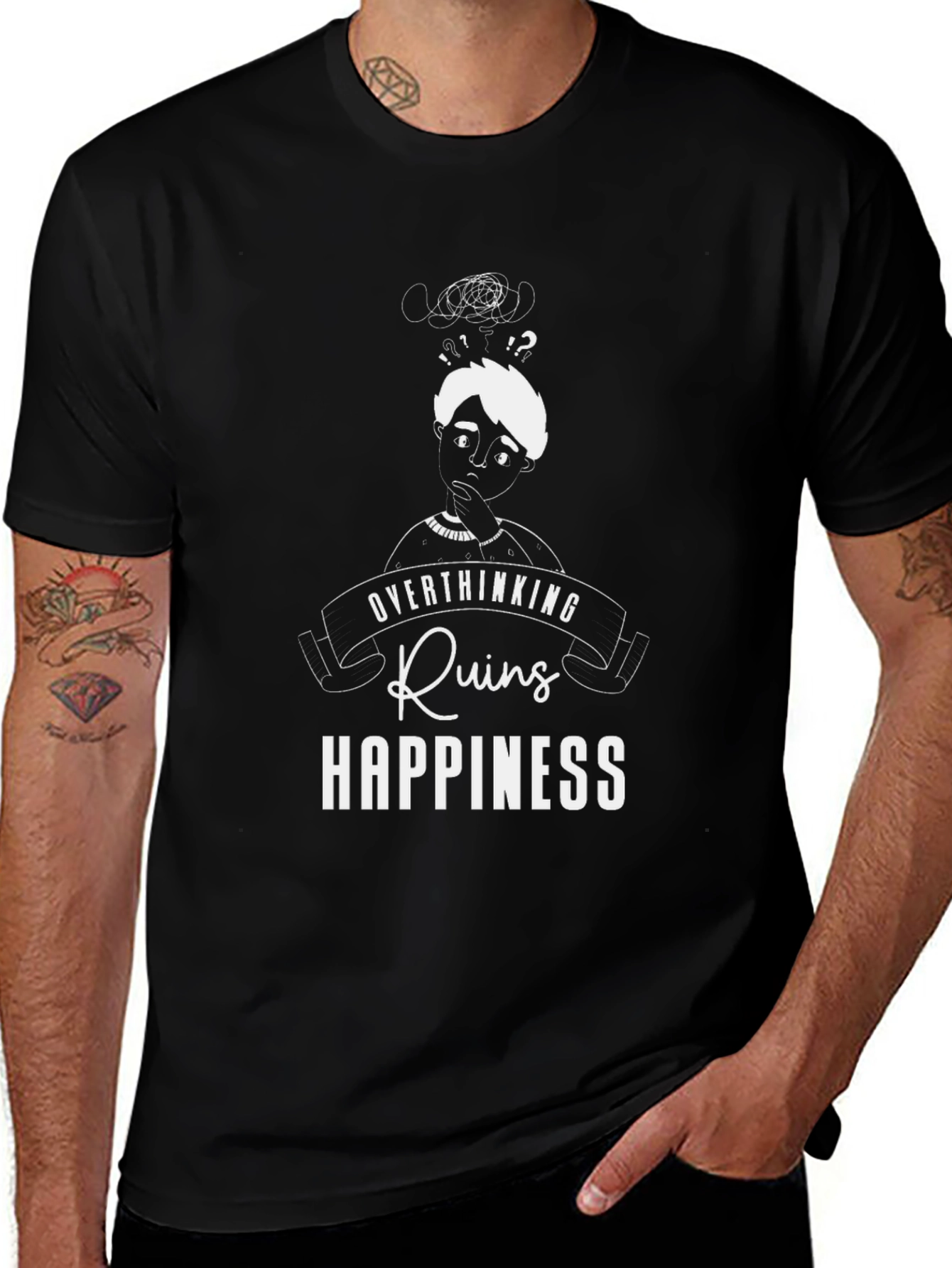 Overthinking Ruins Happiness Graphic Tee - Black
