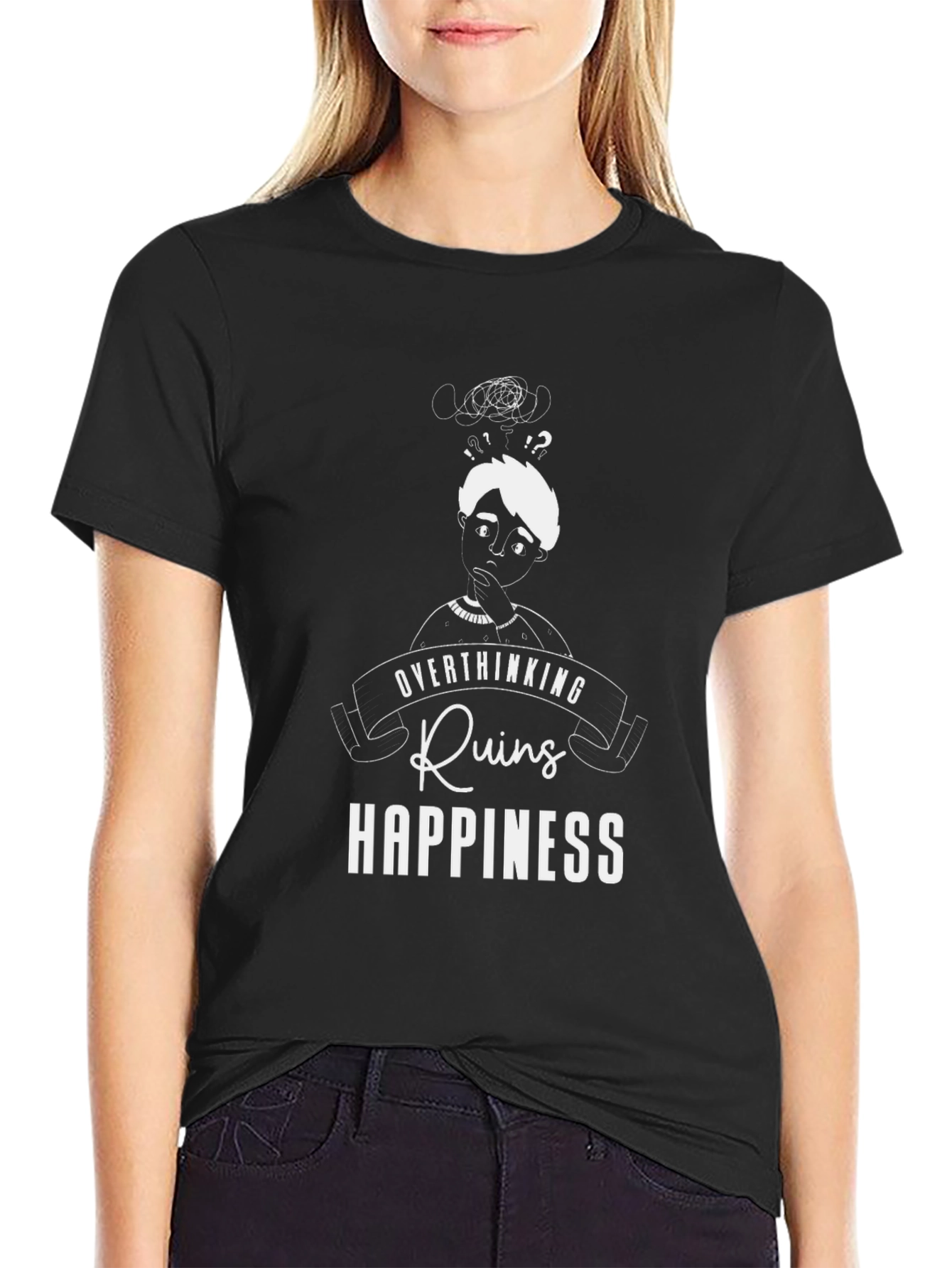 Overthinking Ruins Happiness Graphic Tee - Black