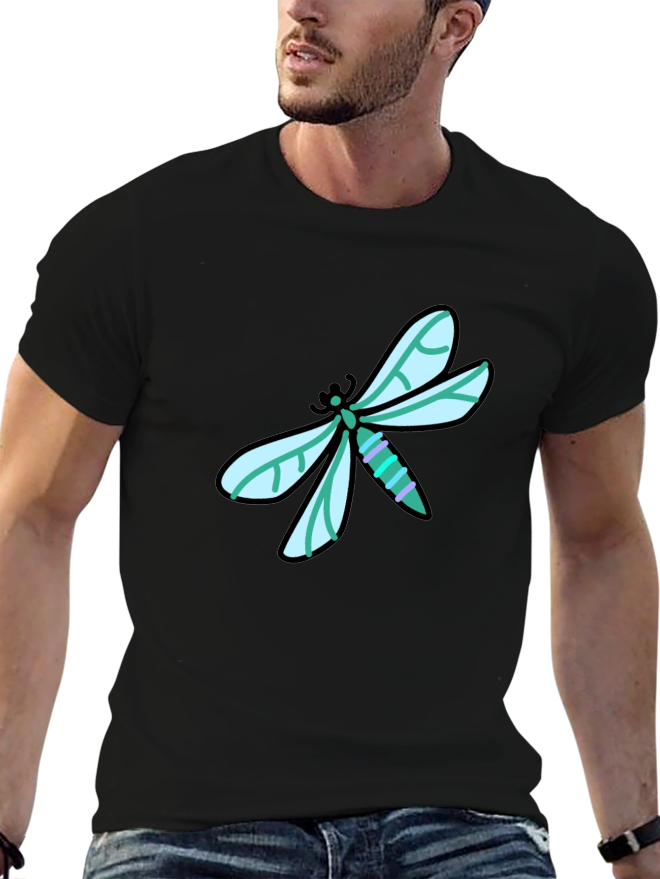 Dragonfly Graphic Tee - Black Cotton T-Shirt