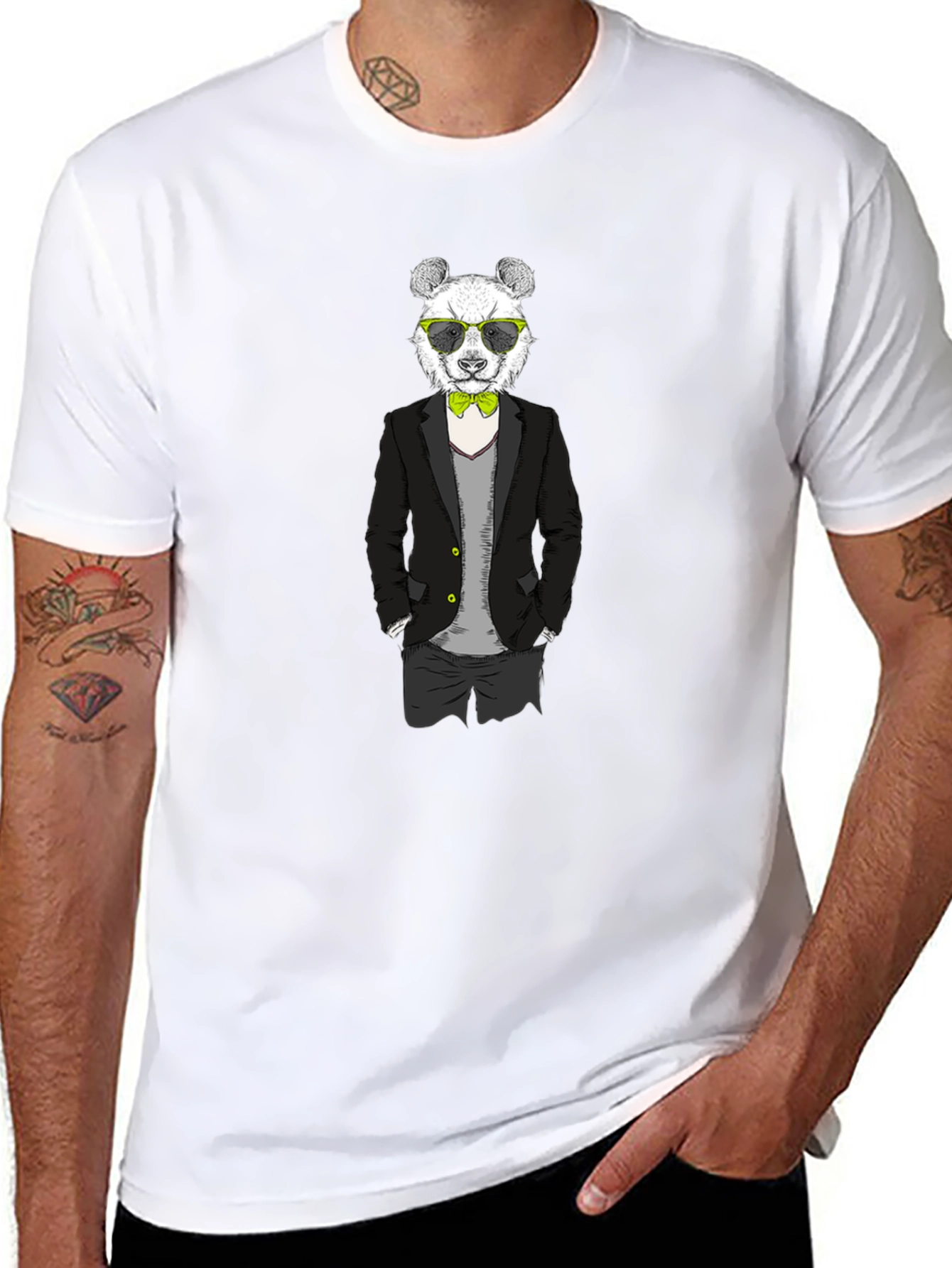 Panda in Suit Graphic Tee - Black