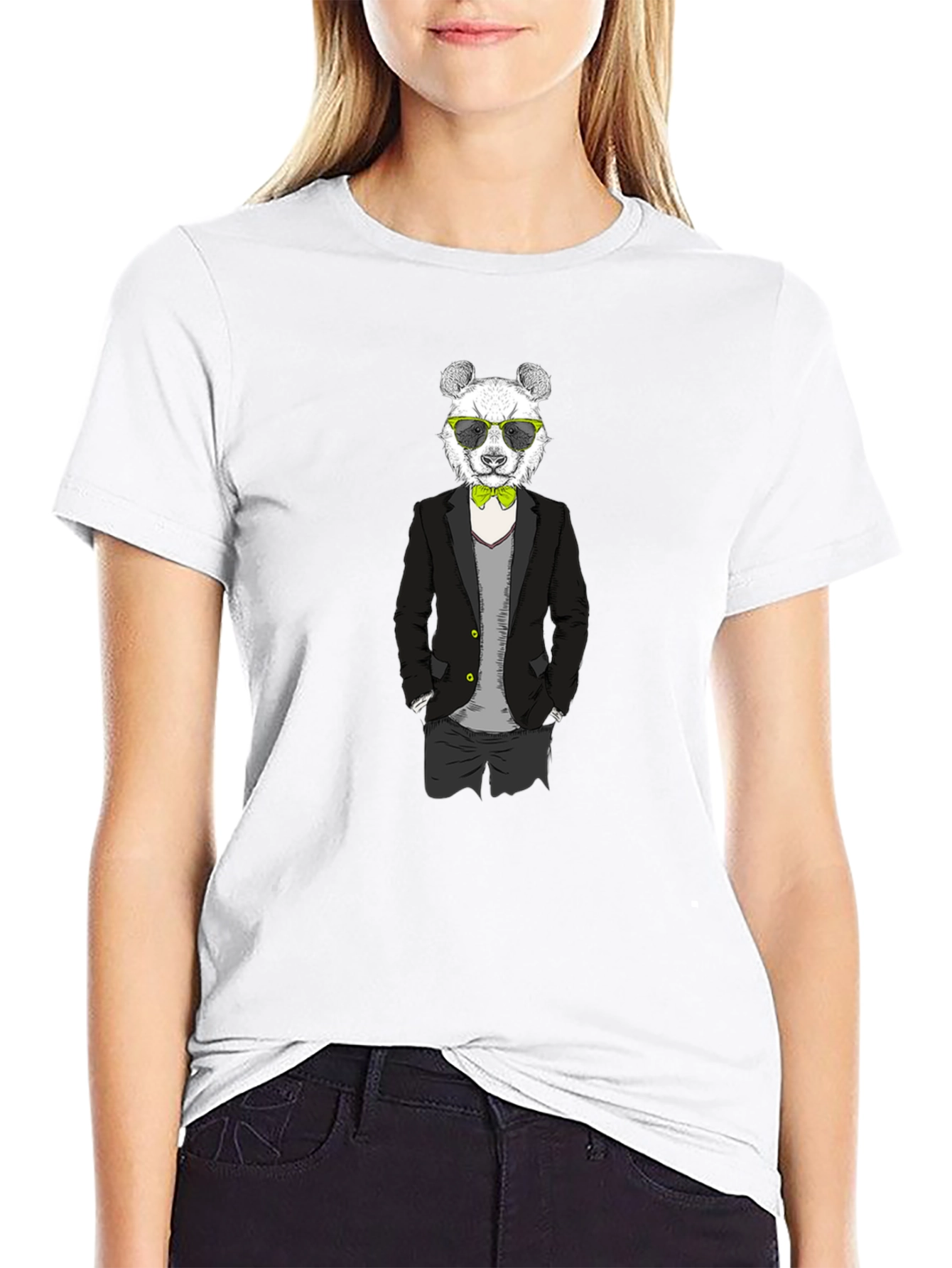 Panda in Suit Graphic Tee - Black