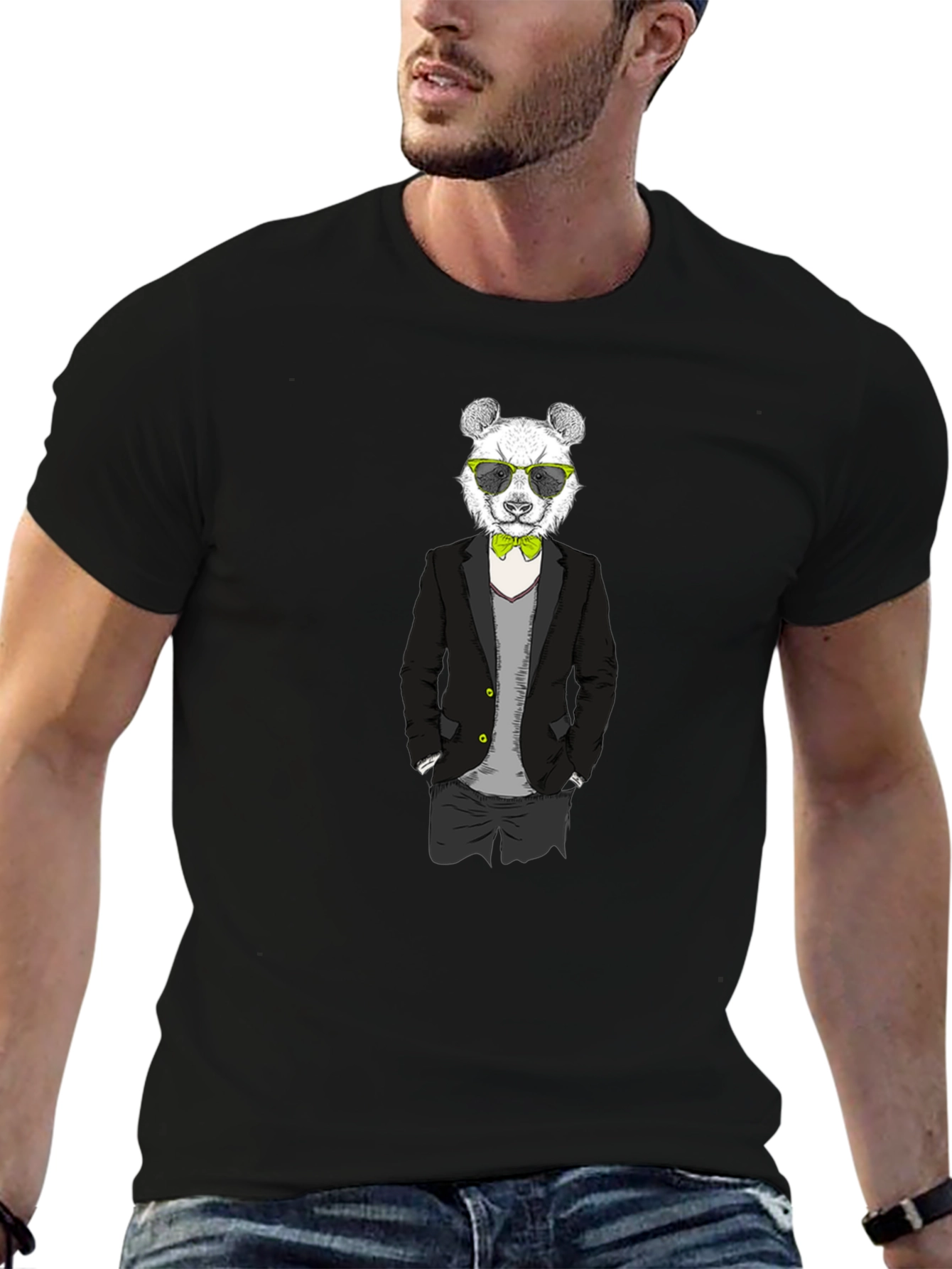 Panda in Suit Graphic Tee - Black