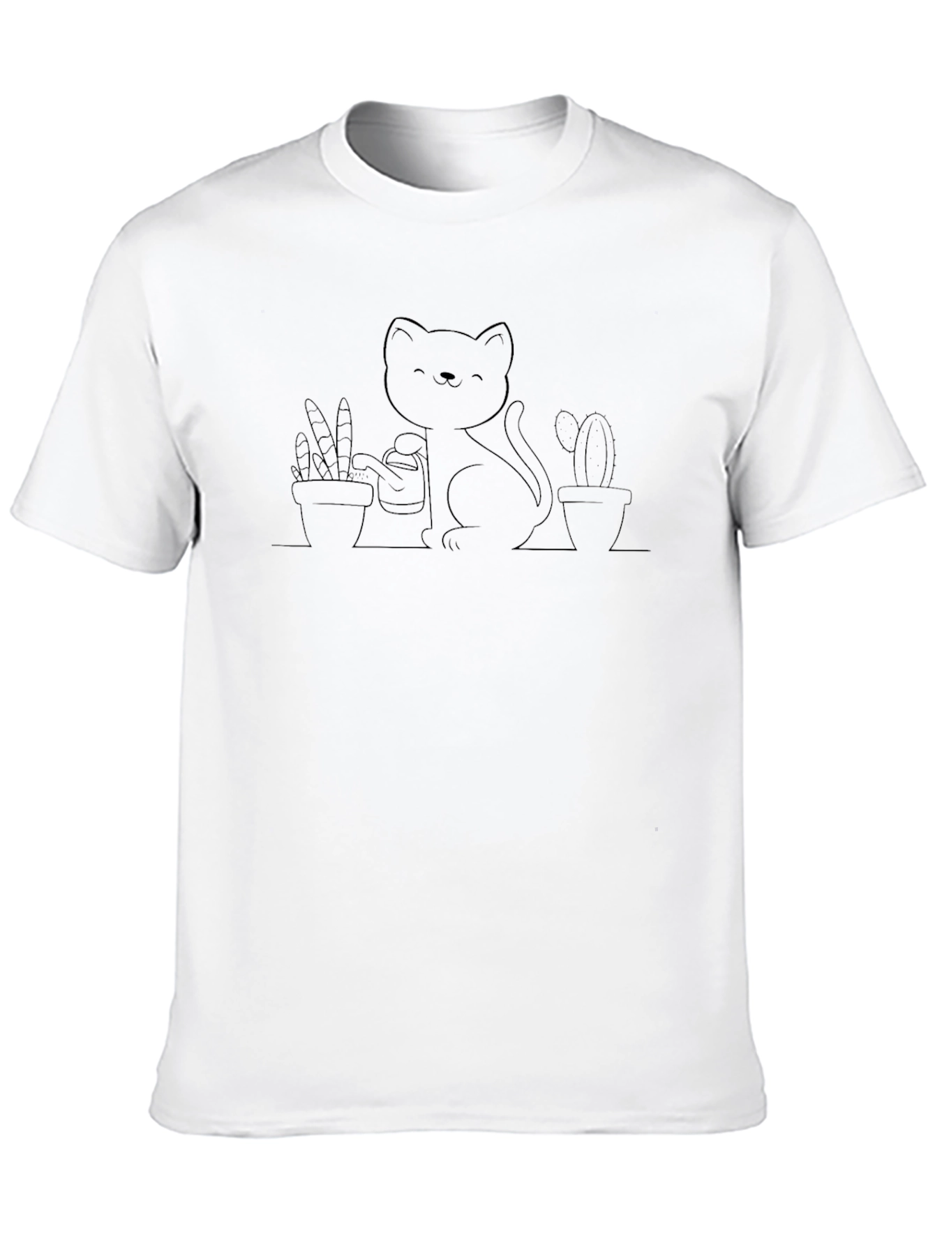 Cute Cat Watering Plants Graphic Tee