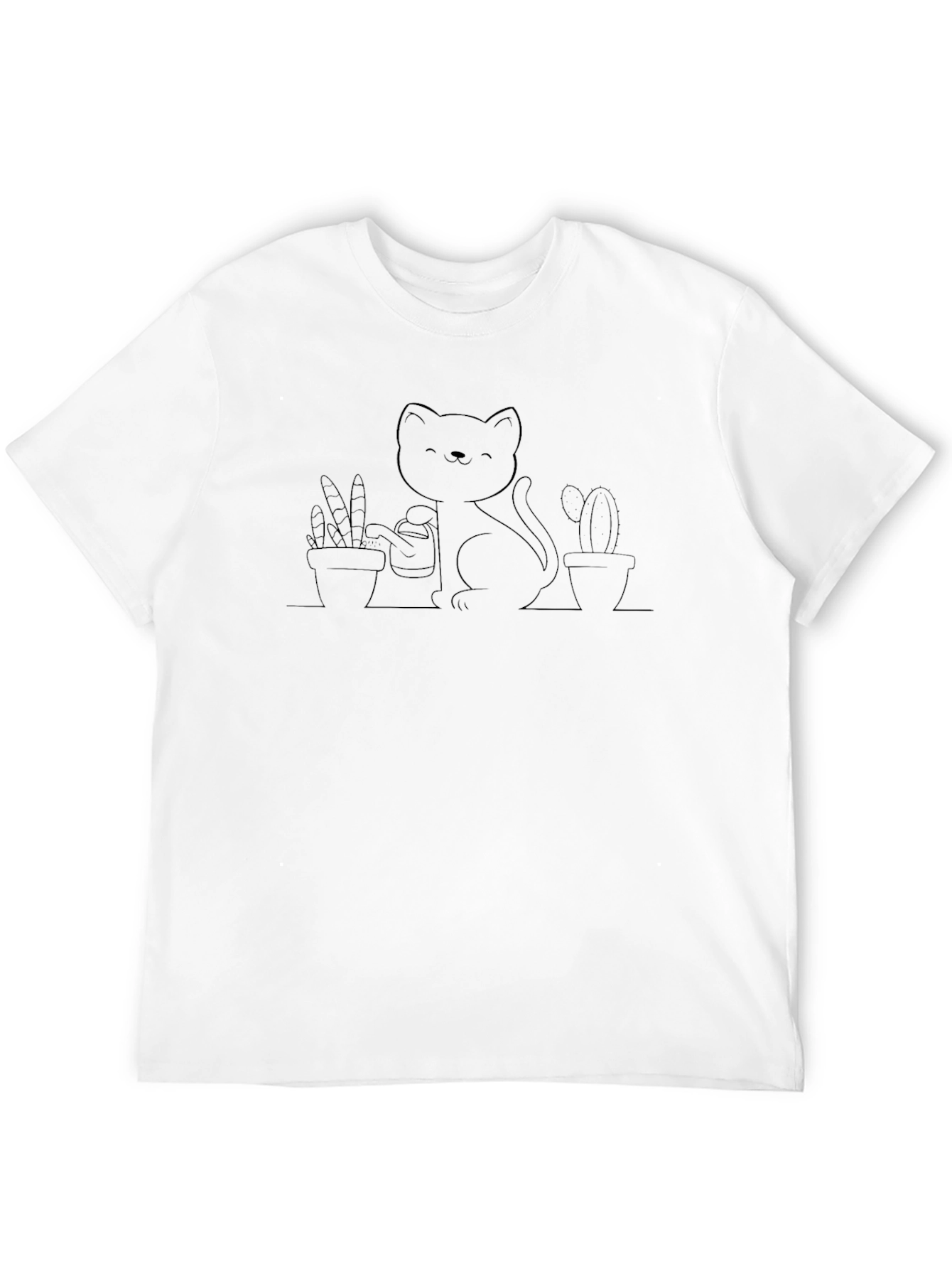 Cute Cat Watering Plants Graphic Tee