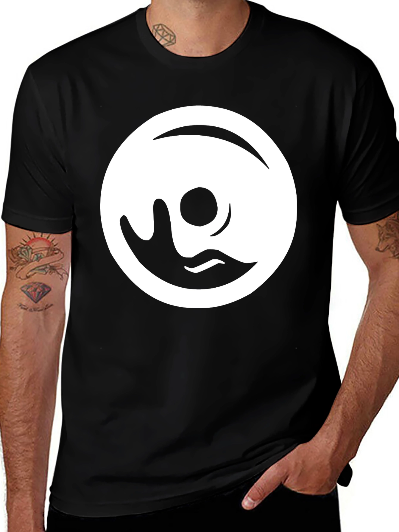 Modern Yin Yang Graphic Tee - Black Cotton Blend