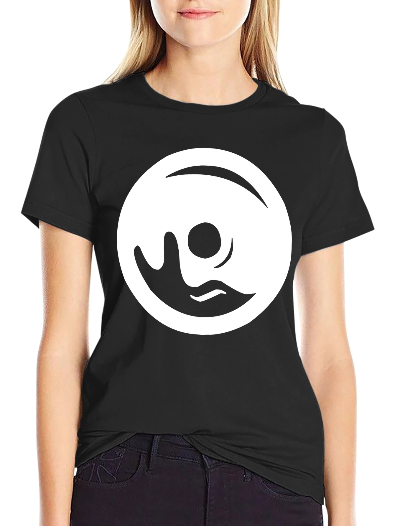 Modern Yin Yang Graphic Tee - Black Cotton Blend