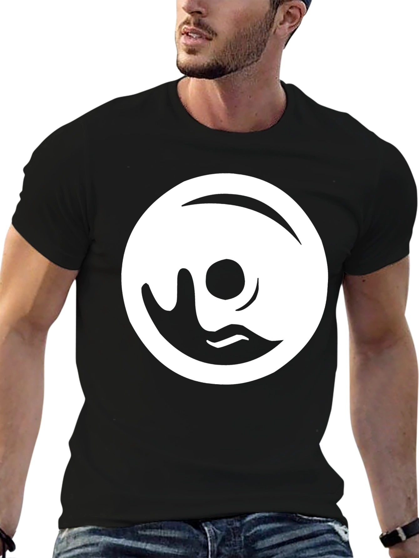 Modern Yin Yang Graphic Tee - Black Cotton Blend