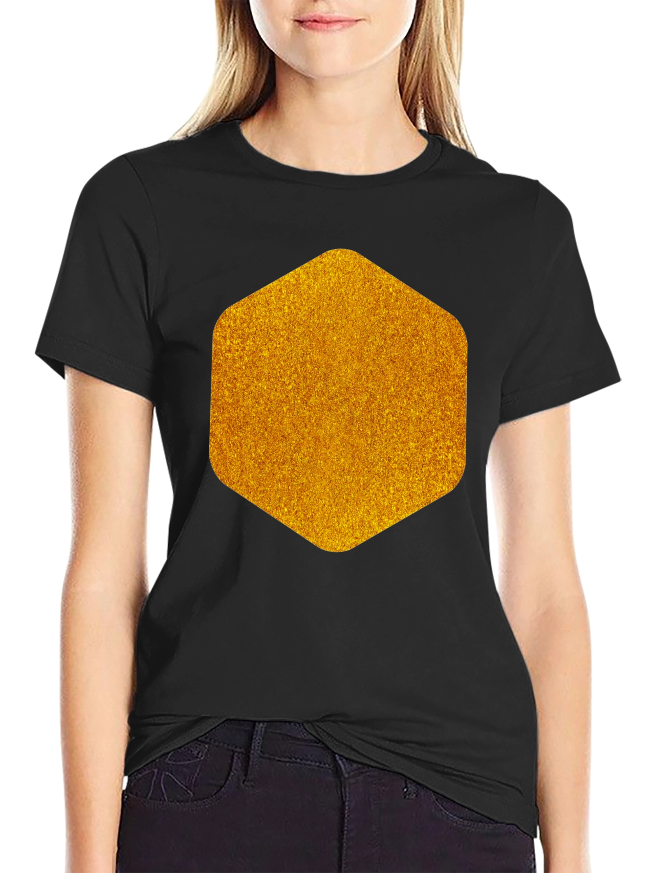 Geometric Gold Graphic Tee - Modern Mens Black T-Shirt