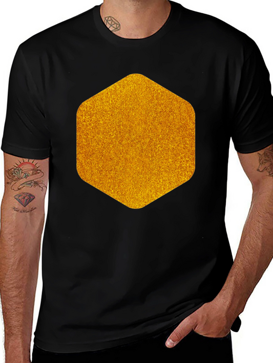 Geometric Gold Graphic Tee - Modern Mens Black T-Shirt