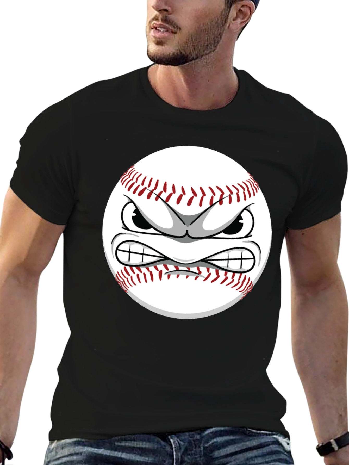 Angry Baseball Cartoon Graphic T-Shirt