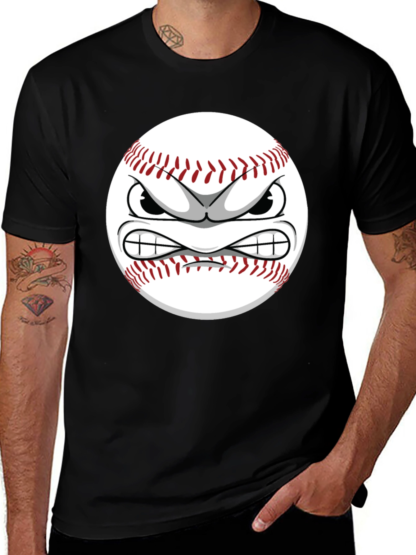 Angry Baseball Cartoon Graphic T-Shirt
