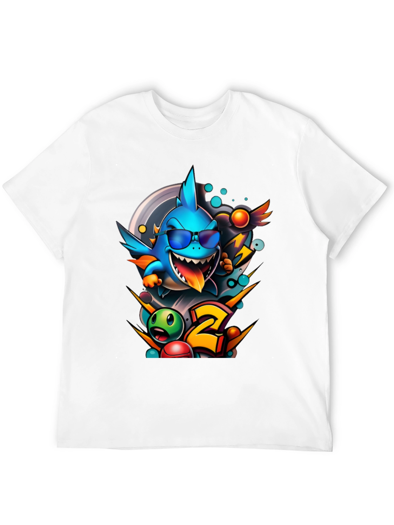 Cool Shark Cartoon Graphic Print T-Shirt
