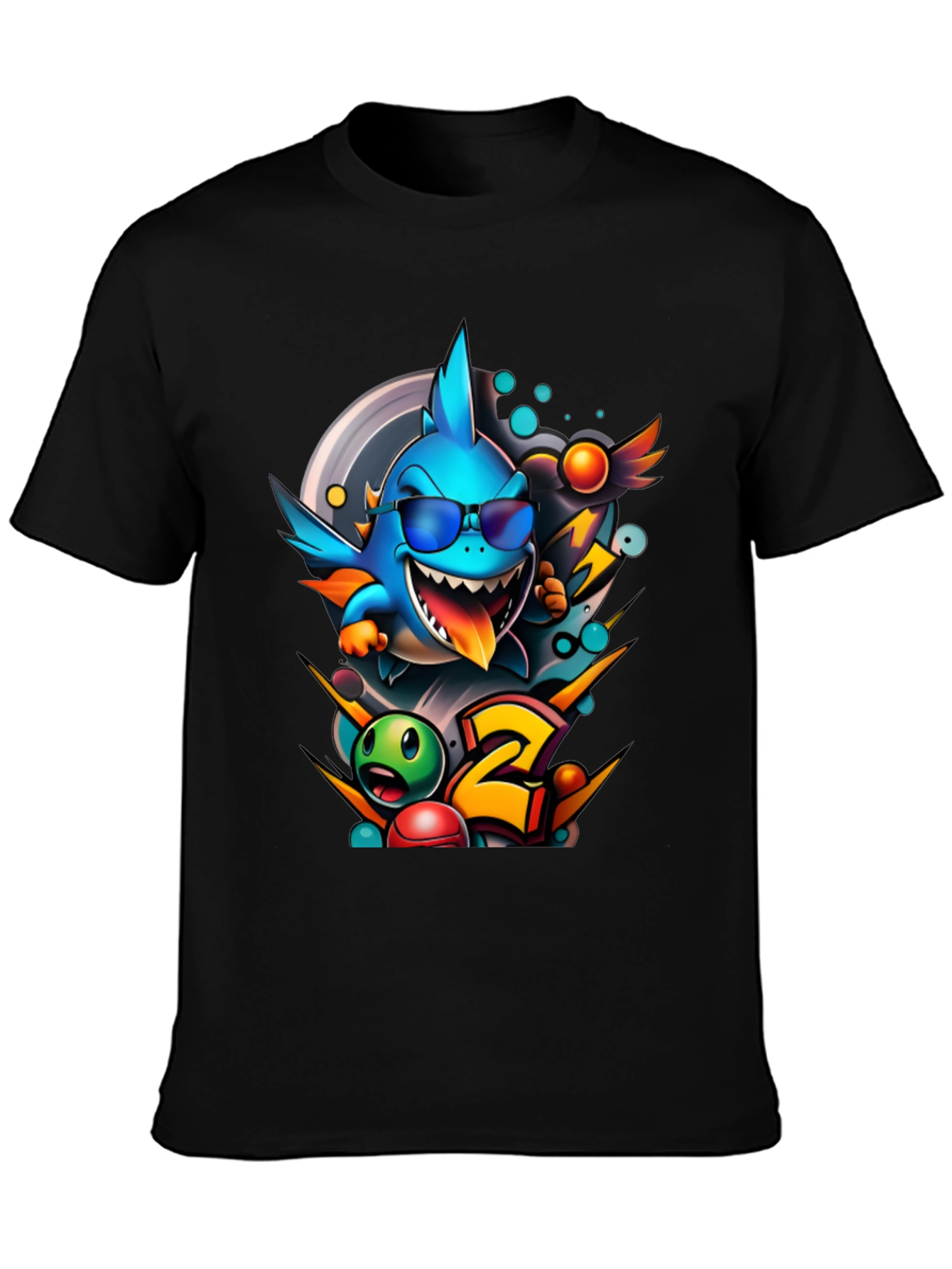 Cool Shark Cartoon Graphic Print T-Shirt