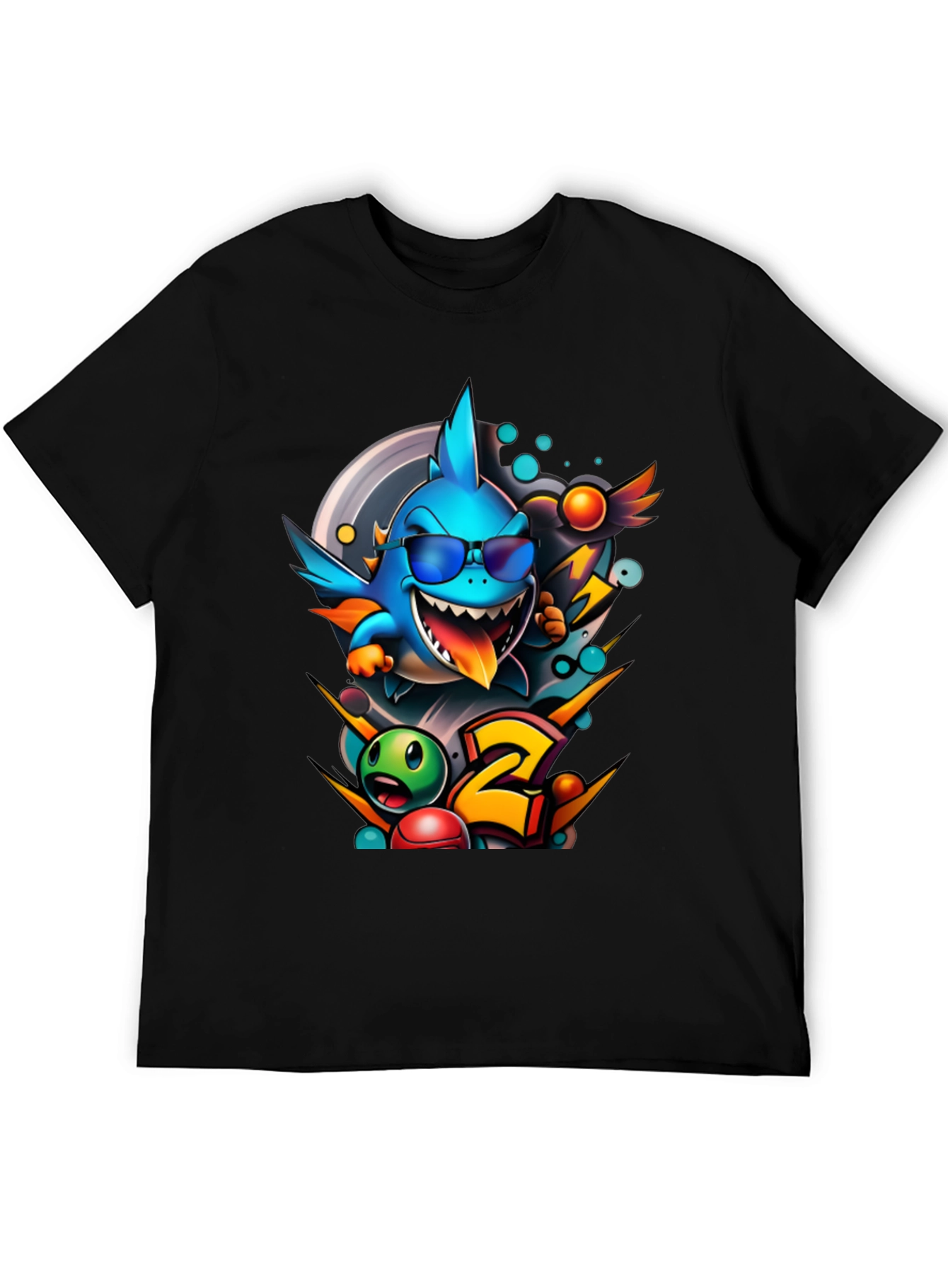 Cool Shark Cartoon Graphic Print T-Shirt