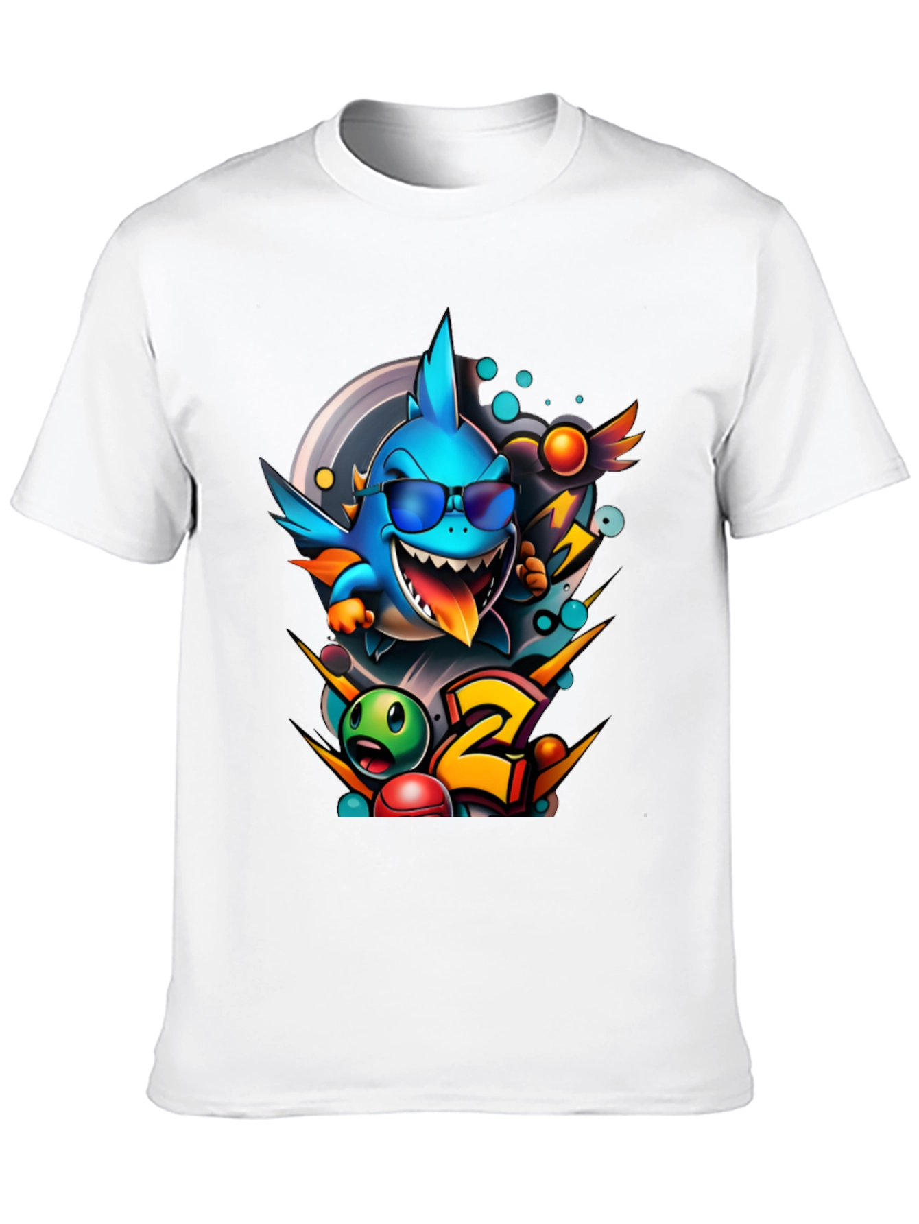 Cool Shark Cartoon Graphic Print T-Shirt