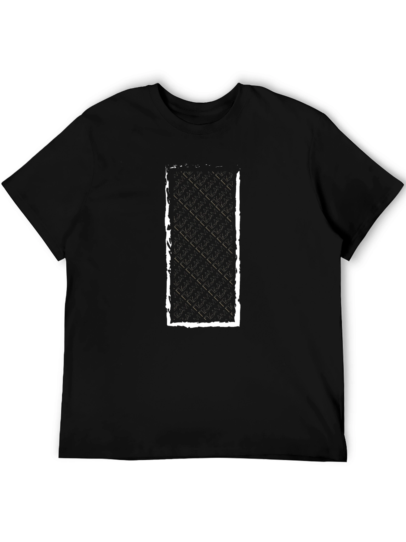 Mens Black T-Shirt with Distressed Geometric Design