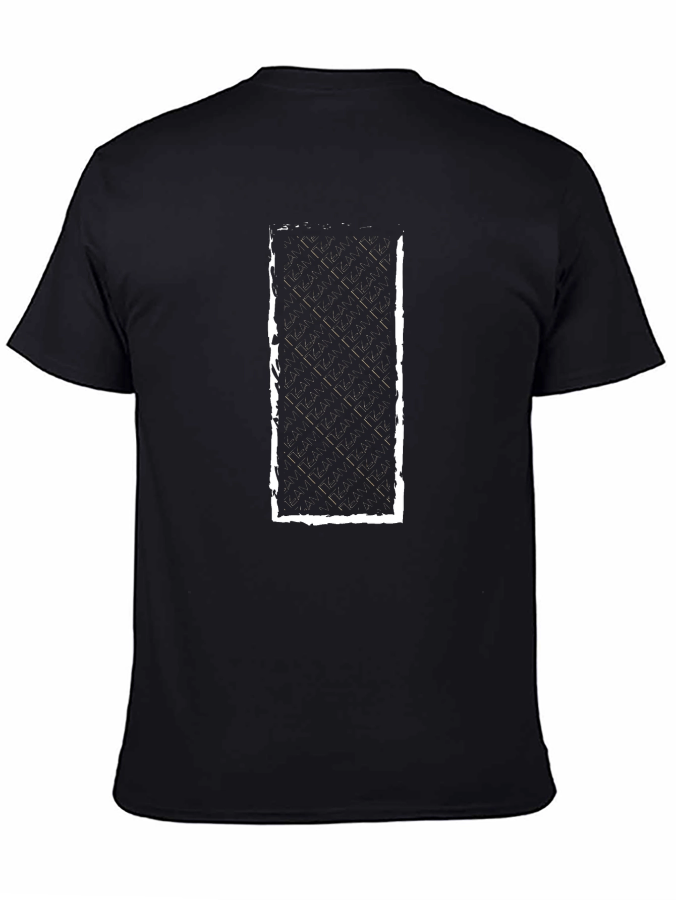Mens Black T-Shirt with Distressed Geometric Design