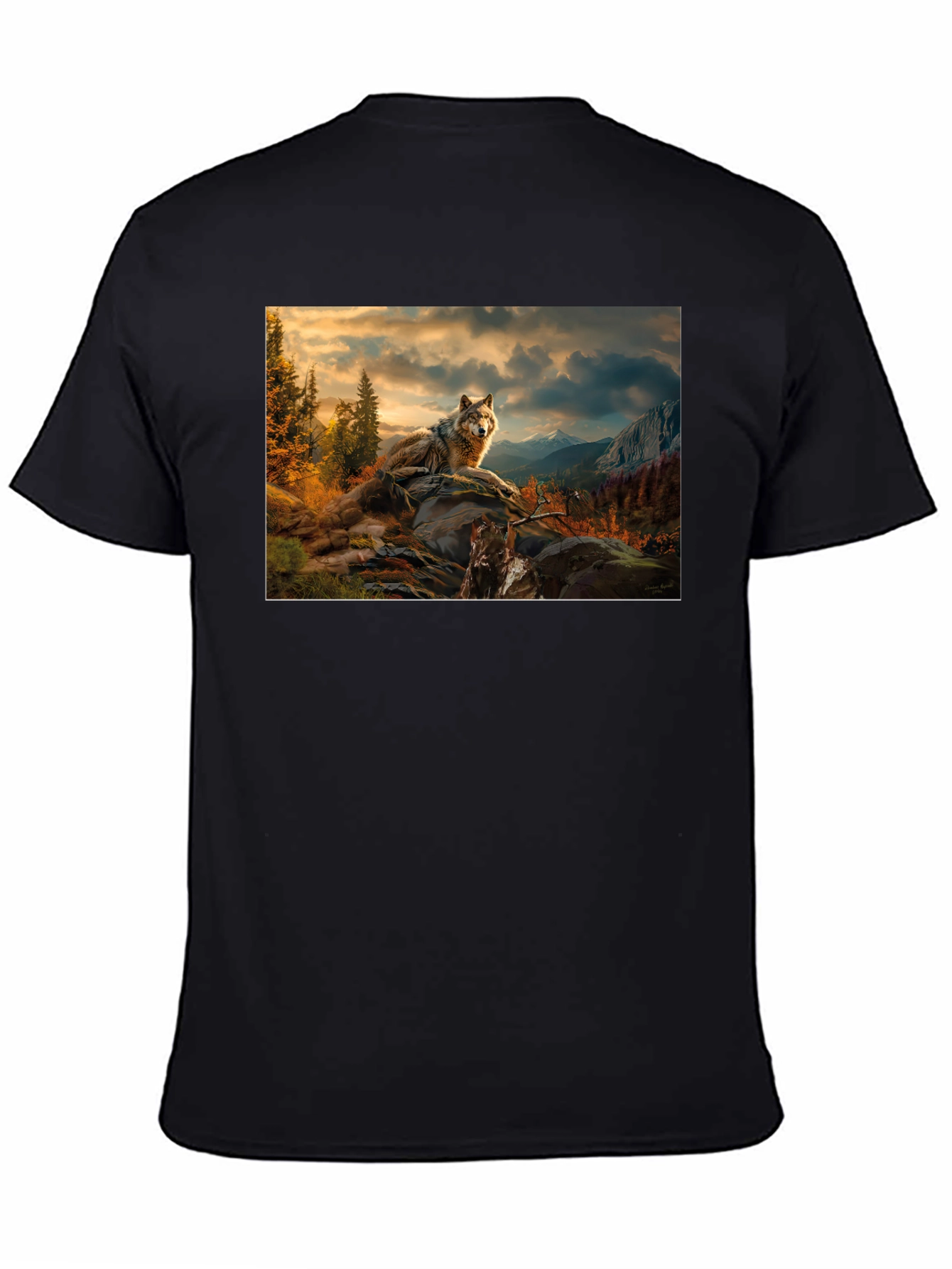 Wolf Landscape Graphic Tee - Stylish Black T-Shirt