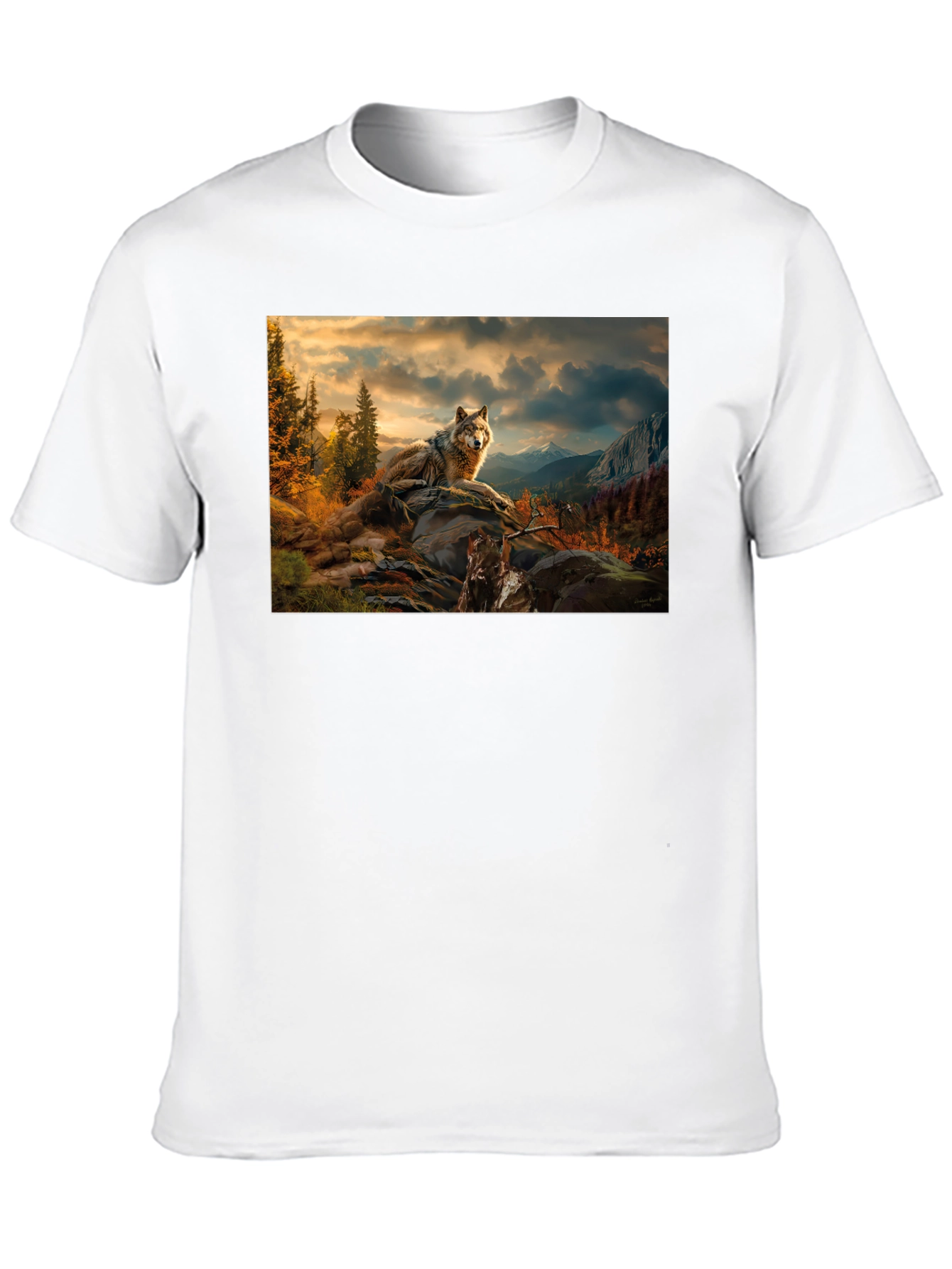 Wolf Landscape Graphic Tee - Stylish Black T-Shirt