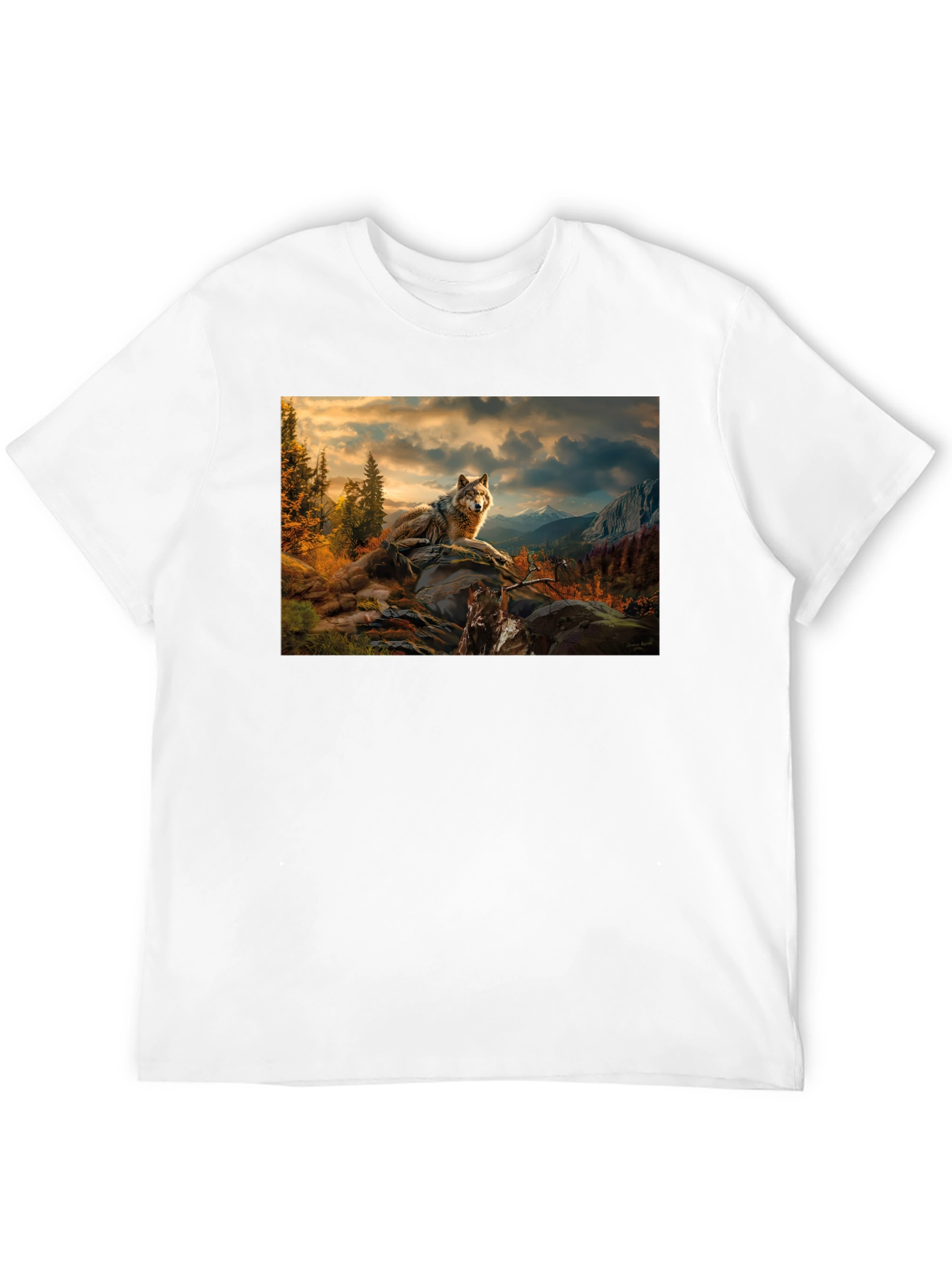 Wolf Landscape Graphic Tee - Stylish Black T-Shirt