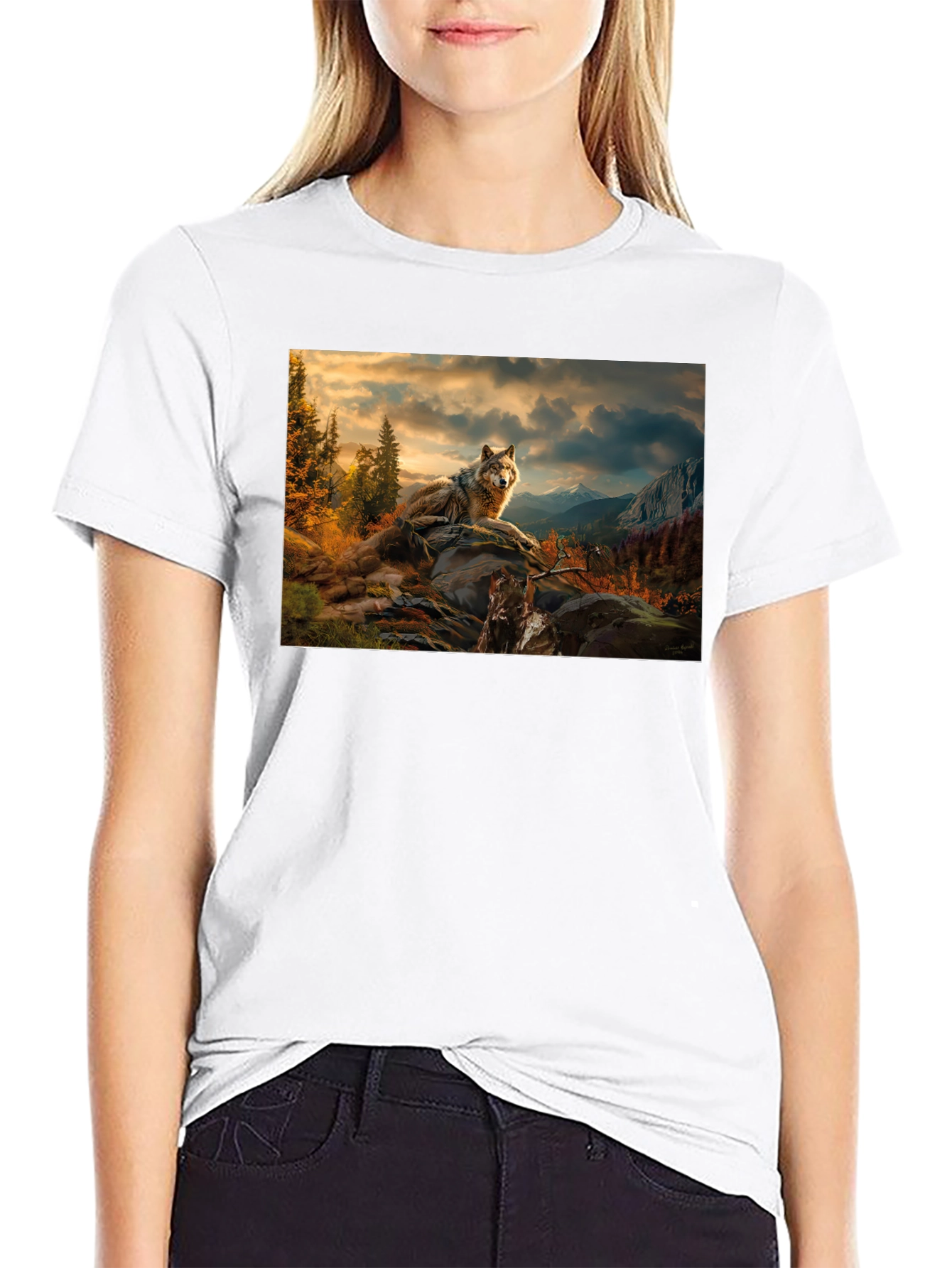 Wolf Landscape Graphic Tee - Stylish Black T-Shirt