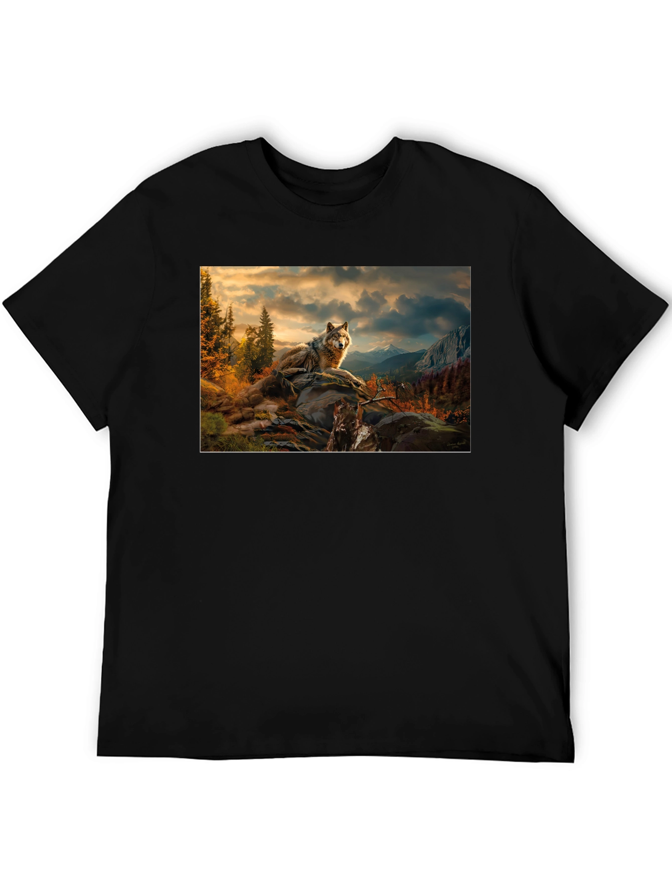 Wolf Landscape Graphic Tee - Stylish Black T-Shirt