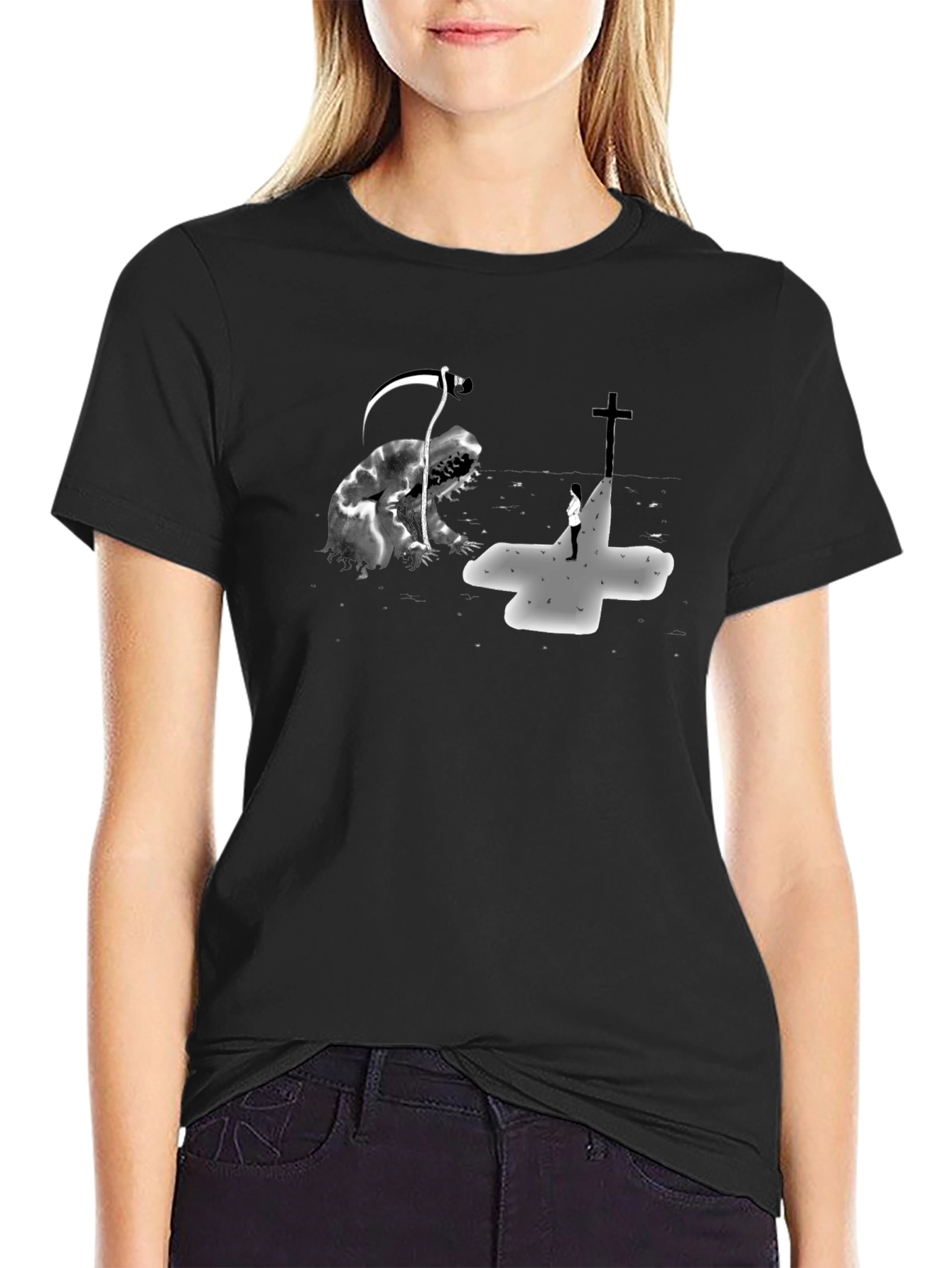 Grim Reaper vs Cross Black Graphic Tee