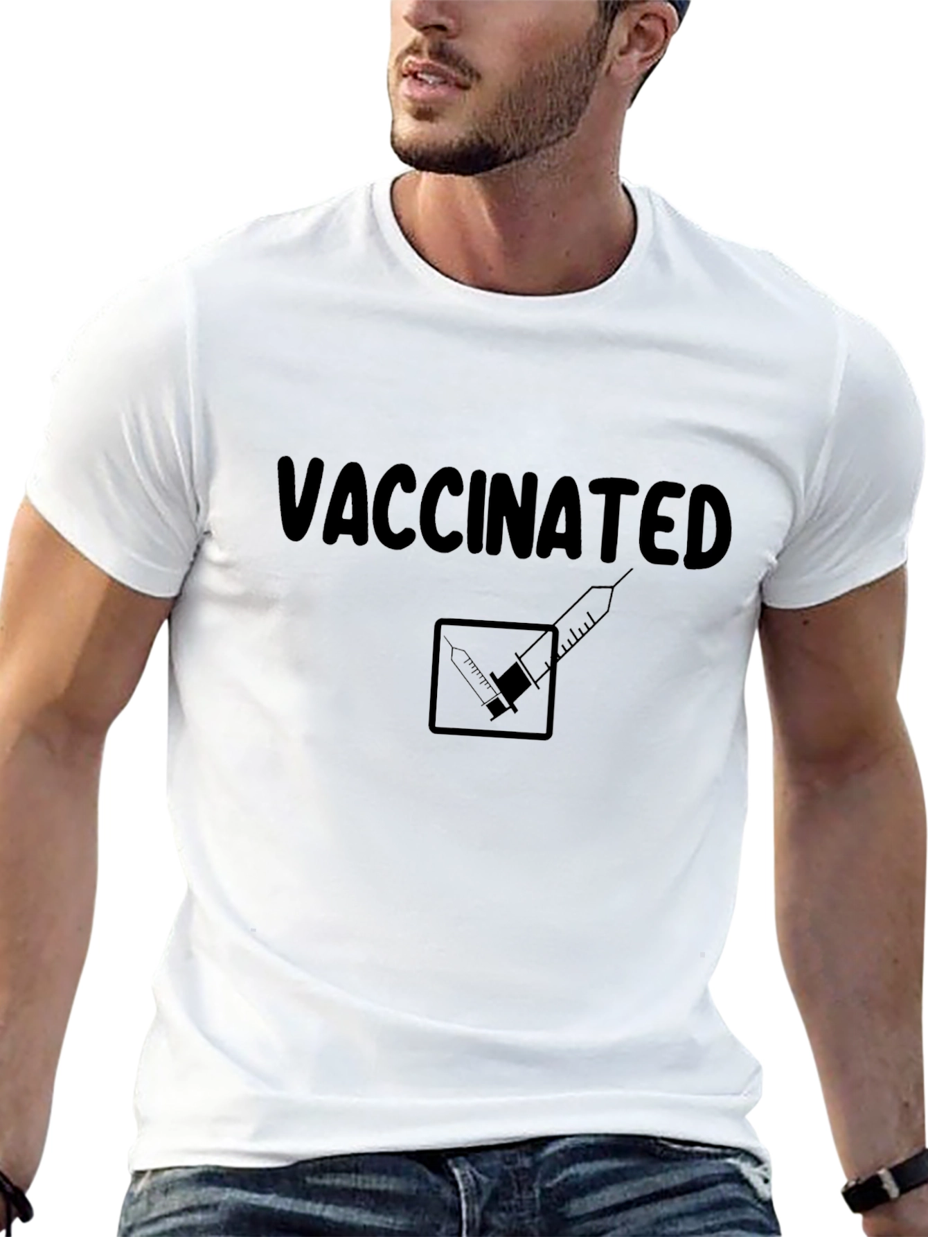 Vaccinated T-Shirt Black Cotton Casual Wear